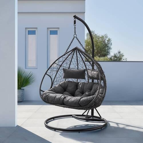 Závesné kreslo ENEA tmavosivé - čierna/tmavosivá, Modern, kov/textil (133/205/120cm) - Bessagi Garden