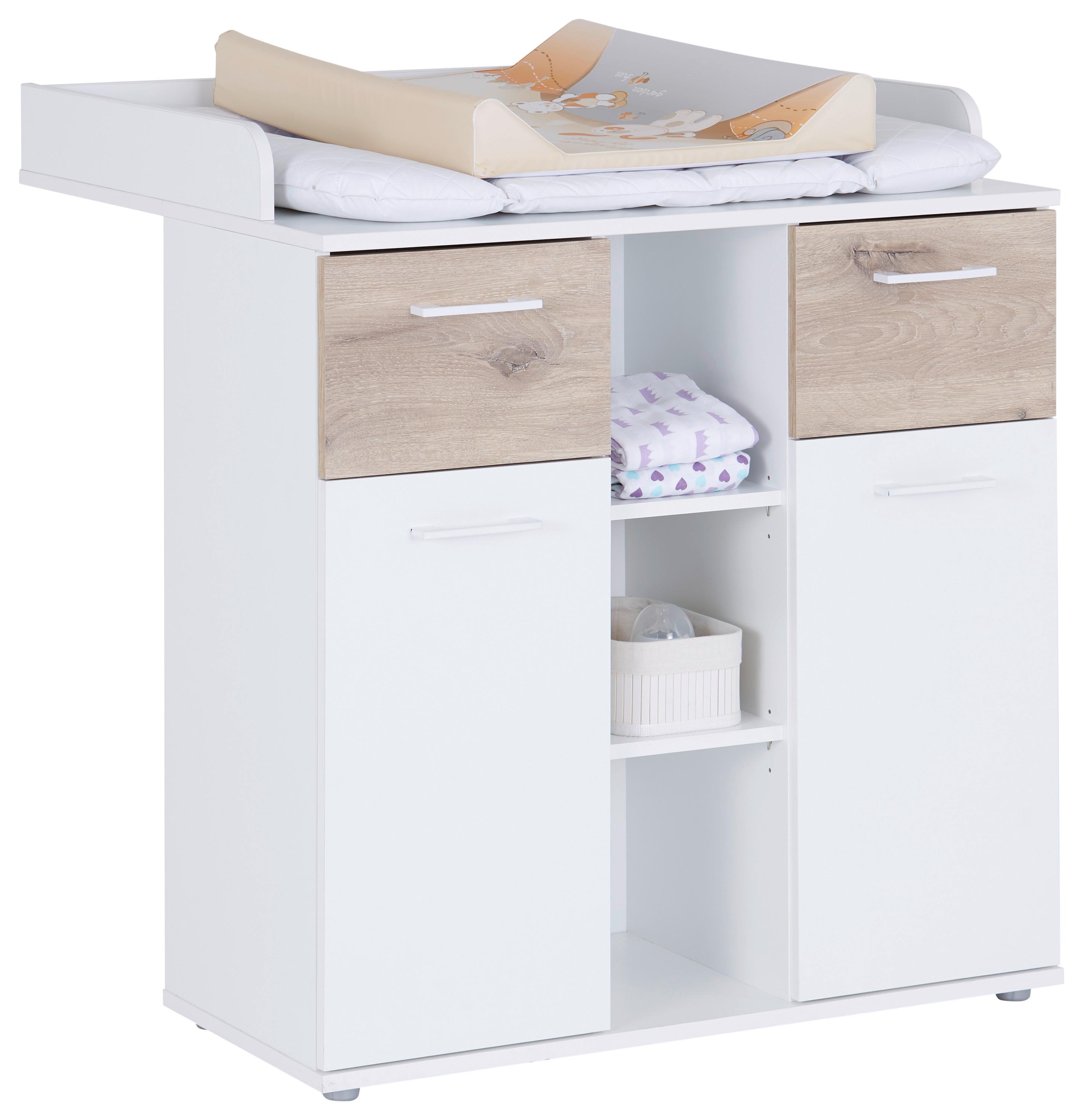 Wickelkommode Alex B: 89 cm Weiß Dekor 2 Türen - Eichefarben/Weiß, KONVENTIONELL, Holzwerkstoff (89/101/78cm)