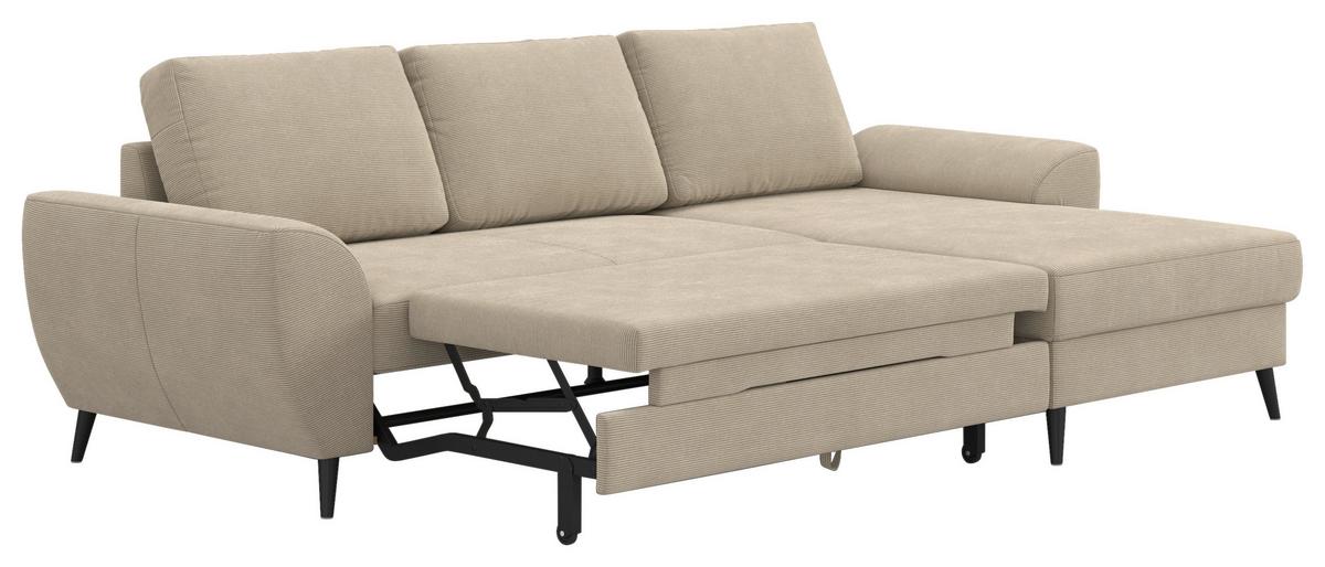 Ecksofa mit Bettfunktion Terra Cord braun, B: 255cm - Hellbraun/Schwarz, Trend, Textil (255/154cm) - MID.YOU