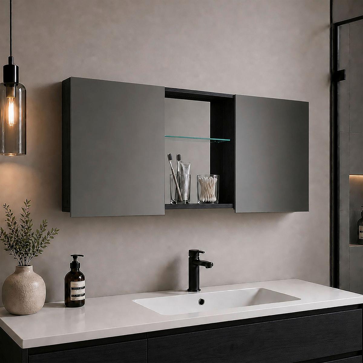 SPIEGELSCHRANK Budasi Honigeiche B: 112 cm - Honigeiche, MODERN, Holzwerkstoff (112/59/12cm) - MID.YOU