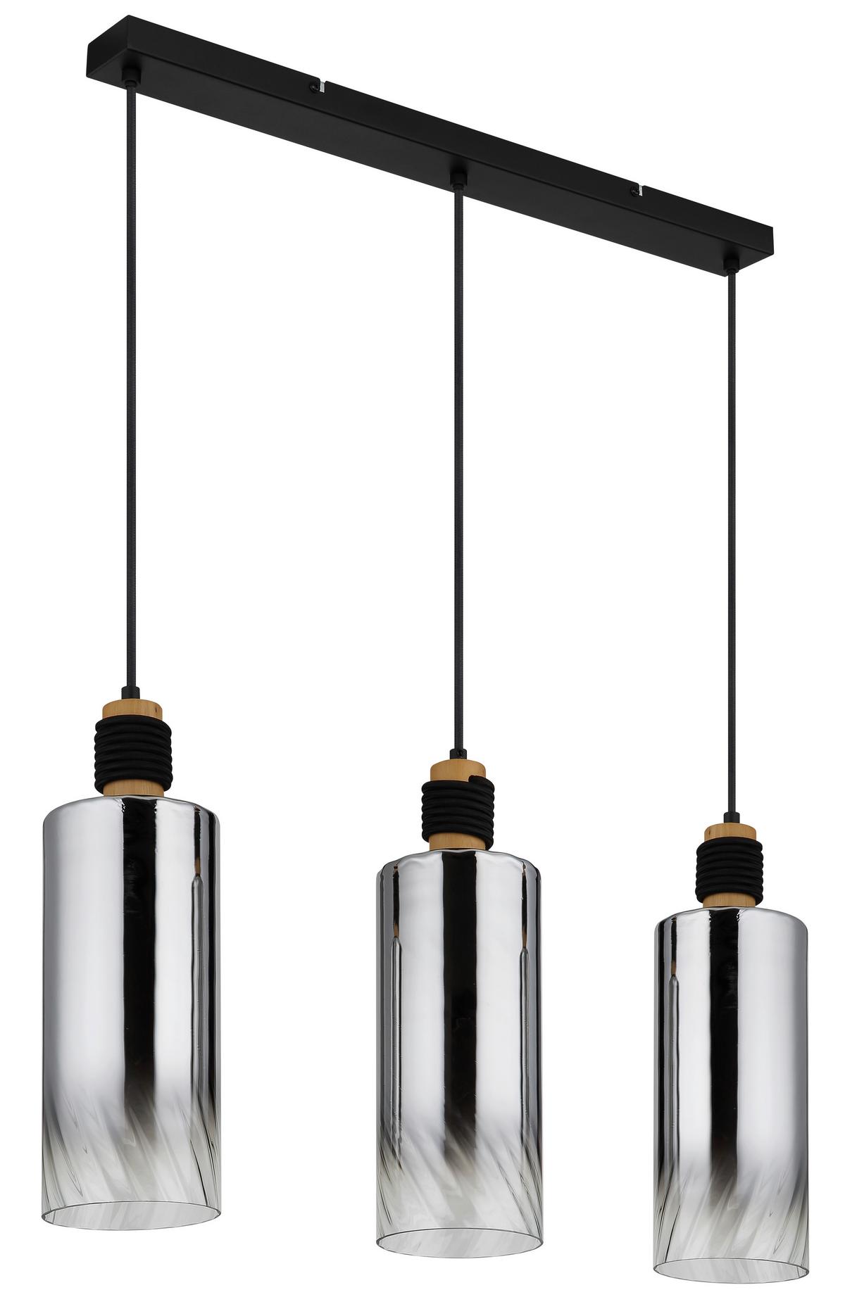HÄNGELEUCHTE Exkl. 3xE27 40W - Klar/Schwarz, Design, Glas/Holz (68/12/150cm) - Globo