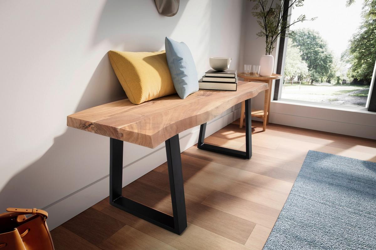 Šatní lavice, akácie, š: 120 cm - černá/barvy akácie, Design, kov/dřevo (120/40/45,5cm) - MID.YOU