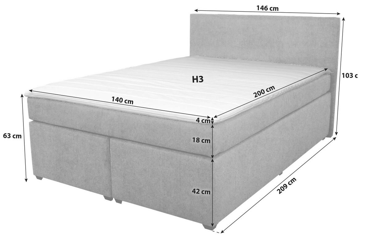 Boxspringbett Mit Topper 140x200 Cm Besa Graphit - Anthrazit/Schwarz, Basics, Textil (140/200cm)