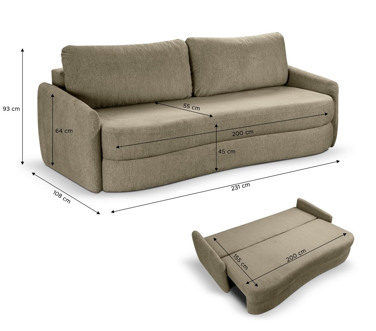 Schlafsofa Diana Grün B: 231cm - Schwarz/Grün, Basics, Holz/Textil (231/93/108cm) - MID.YOU