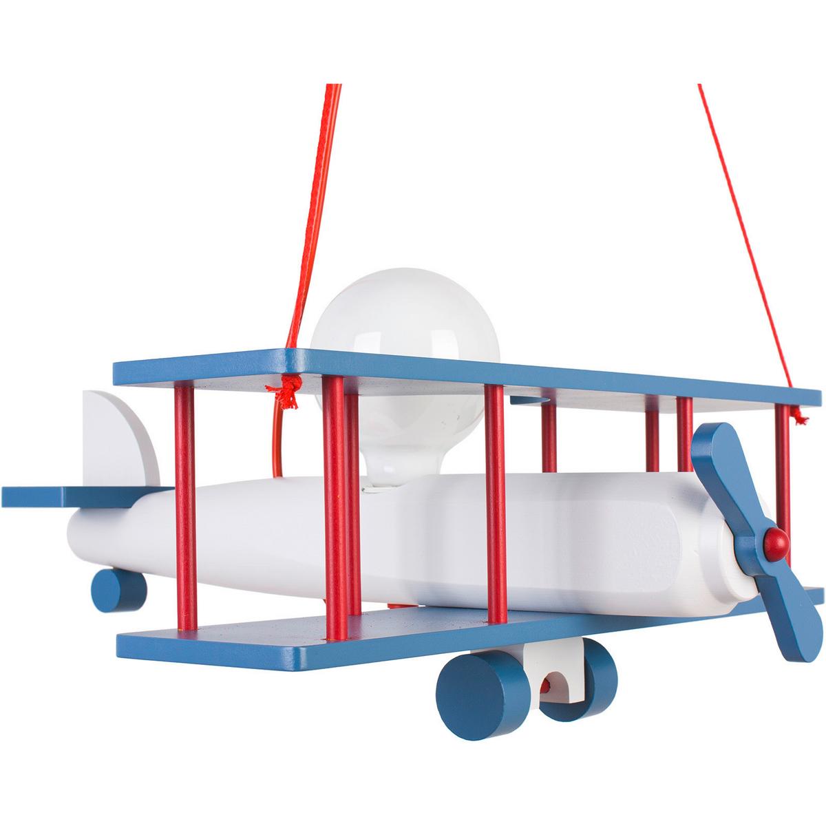 Kinderhängeleuchte Flugzeug H: 75 Cm 1-Flammig - Blau/Rot, KONVENTIONELL, Holz (42/45/75cm)