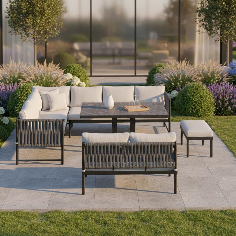 JEDÁLENSKÁ TERASOVÁ SÚPRAVA POLLY - sivá/svetlosivá, Modern, kov/textil - Bessagi Garden