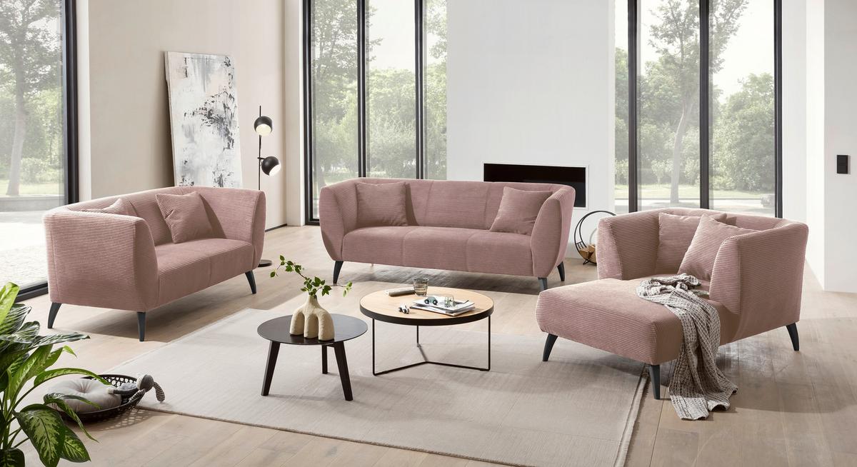 3-Sitzer-Sofa Colori Rosa Rücken Echt - Schwarz/Rosa, MODERN, Textil (208/83/88cm) - MID.YOU