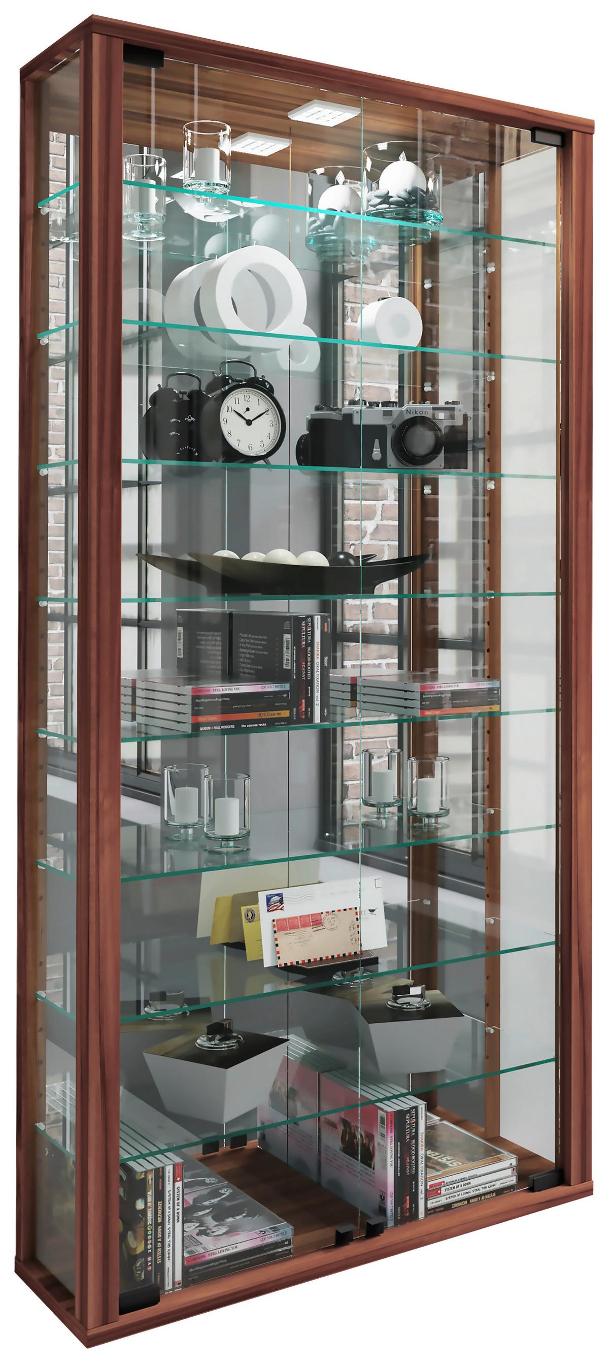 Hängevitrine Vitrosa Nussbaumfarben B:59 cm - Nussbaumfarben/Schwarz, MODERN, Glas/Holzwerkstoff (59/114,3/18cm) - MID.YOU