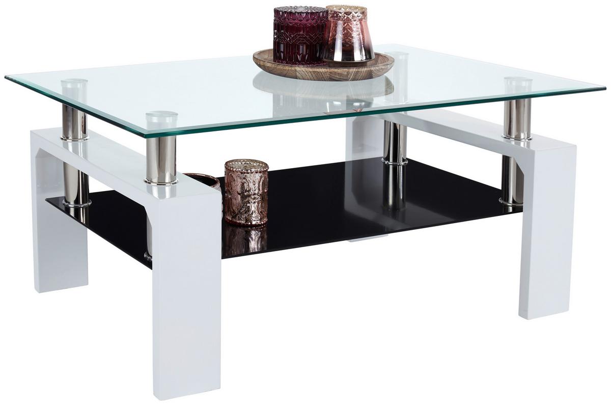 Couchtisch Mit Glasplatte Und Ablagefach Silvia Weiß/schwarz - Klar/Schwarz, MODERN, Glas/Holzwerkstoff (100/45/60cm)