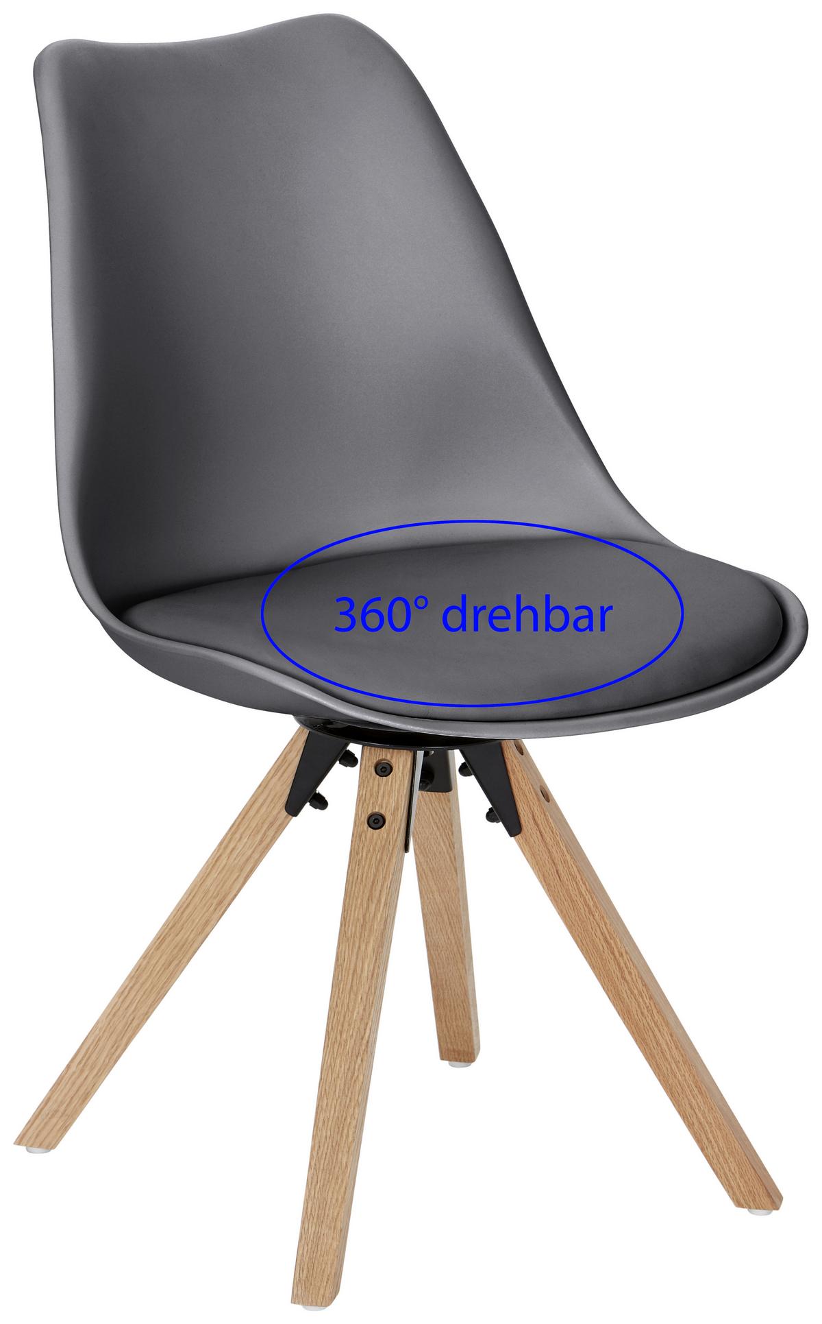 Schalenstuhl Malmö Grau Lederlook Mit Echtholz-Beinen - Eichefarben/Grau, MODERN, Holz/Kunststoff (56/85/49cm) - Luca Bessoni