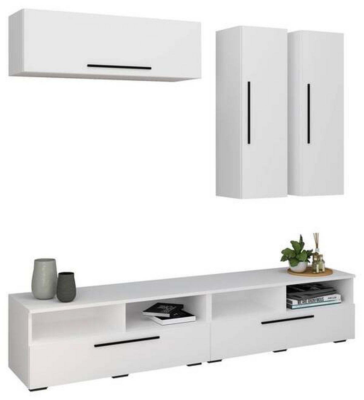 Wohnwand Arila 5-Teilig Weiß B: 190 cm - Schwarz/Weiß, MODERN, Holzwerkstoff (190/200/40cm) - MID.YOU