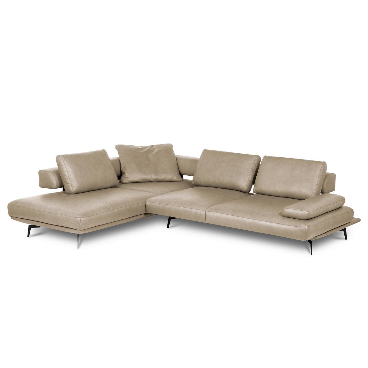 Ecksofa Como Echtleder Creme 237x306 - Creme/Schwarz, Design, Leder (237/306cm) - Livetastic