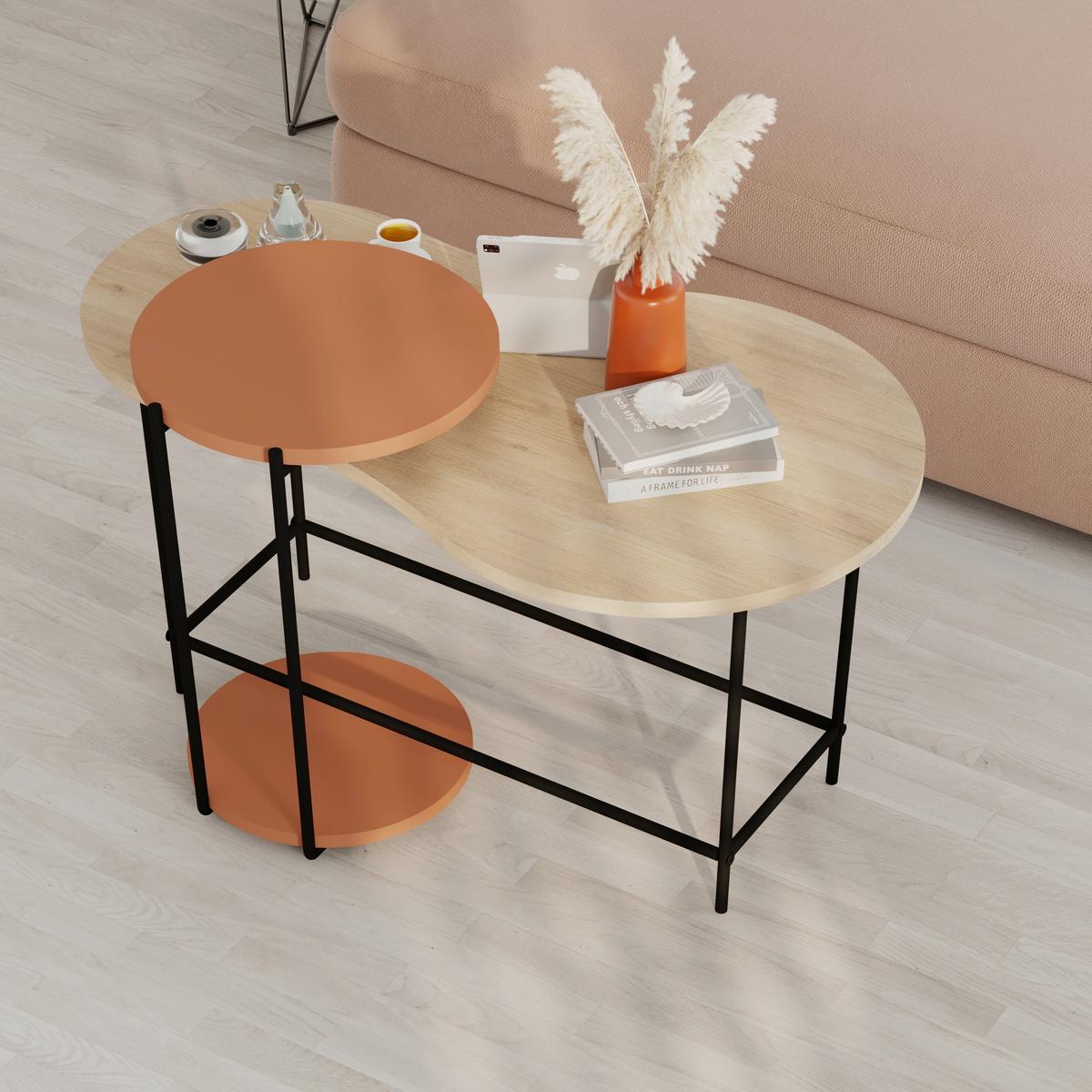 Couchtisch Cuddle Eiche/dunkelorange B: 58 Cm - Eichefarben/Dunkelorange, Design, Holzwerkstoff/Metall (102/58/47cm) - Livetastic