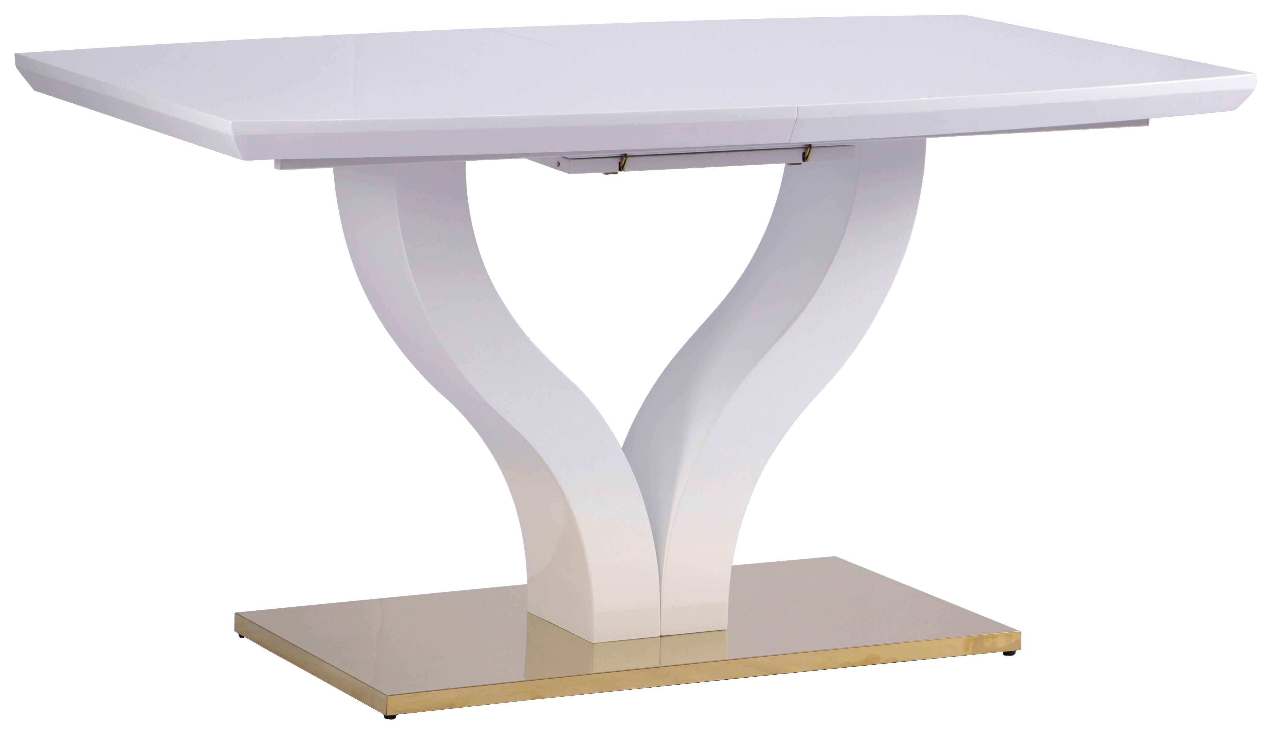 Ausziehtisch Jade 140 Az 140-180x76x90 cm Weiß Hg - Weiß Hochglanz/Goldfarben, KONVENTIONELL, Holzwerkstoff/Metall (140-180/76/90cm) - MID.YOU