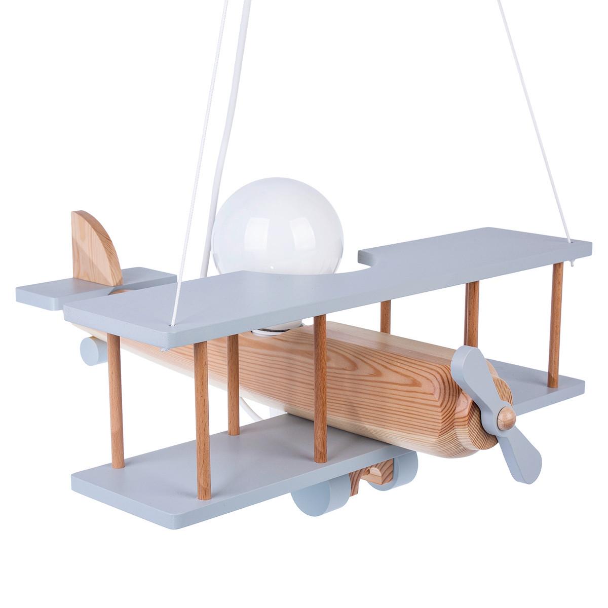Kinderhängeleuchte Flugzeug H: 75 Cm 1-Flammig - Naturfarben/Grau, KONVENTIONELL, Holz (42/45/75cm)