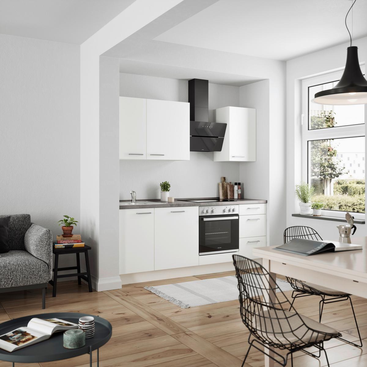 KÜCHENLEERBLOCK TOUCH HIGH - LINE, H5 RECHTS - Weiß/Grau, MODERN, Holzwerkstoff (210cm) - Nobilia