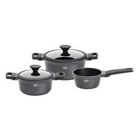 Sada hrncov 3 hrnce + 3 pokrievky - čierna/číra, Konventionell, kov/plast - Gourmesto