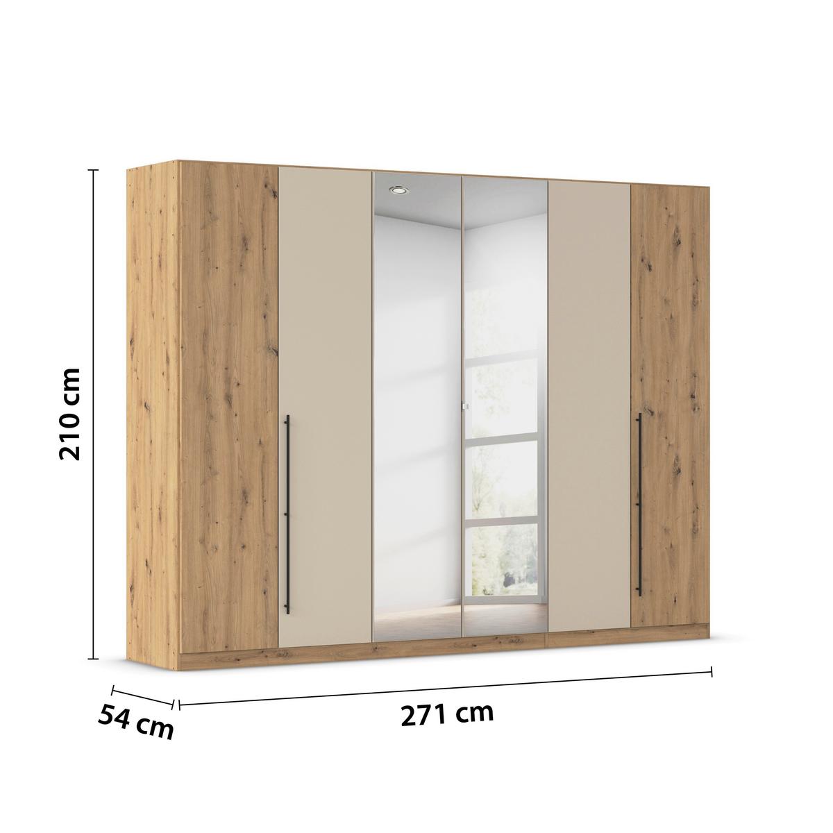 Kleiderschrank Safari mit Spiegel B: 271 cm - Champagner/Eiche Artisan, KONVENTIONELL, Holzwerkstoff (271/210/54cm)
