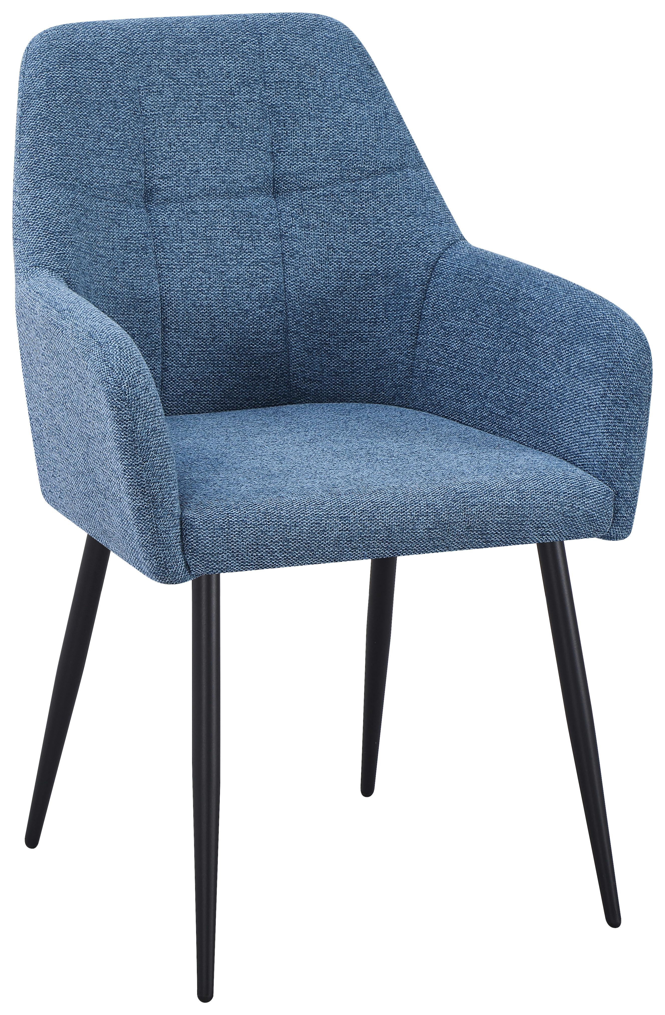 Armlehnstuhl Joe II Leinenoptik Blau - Blau/Schwarz, KONVENTIONELL, Textil/Metall (58/86/61cm)