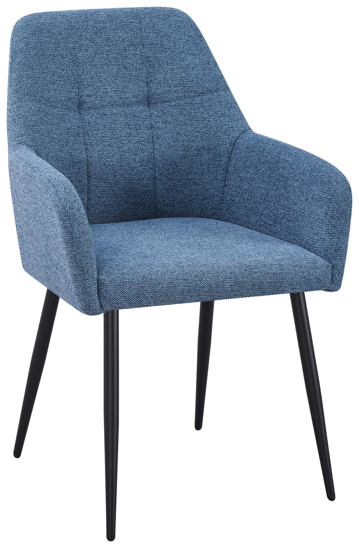 Armlehnstuhl Joe II Leinenoptik Blau - Blau/Schwarz, KONVENTIONELL, Textil/Metall (58/86/61cm)