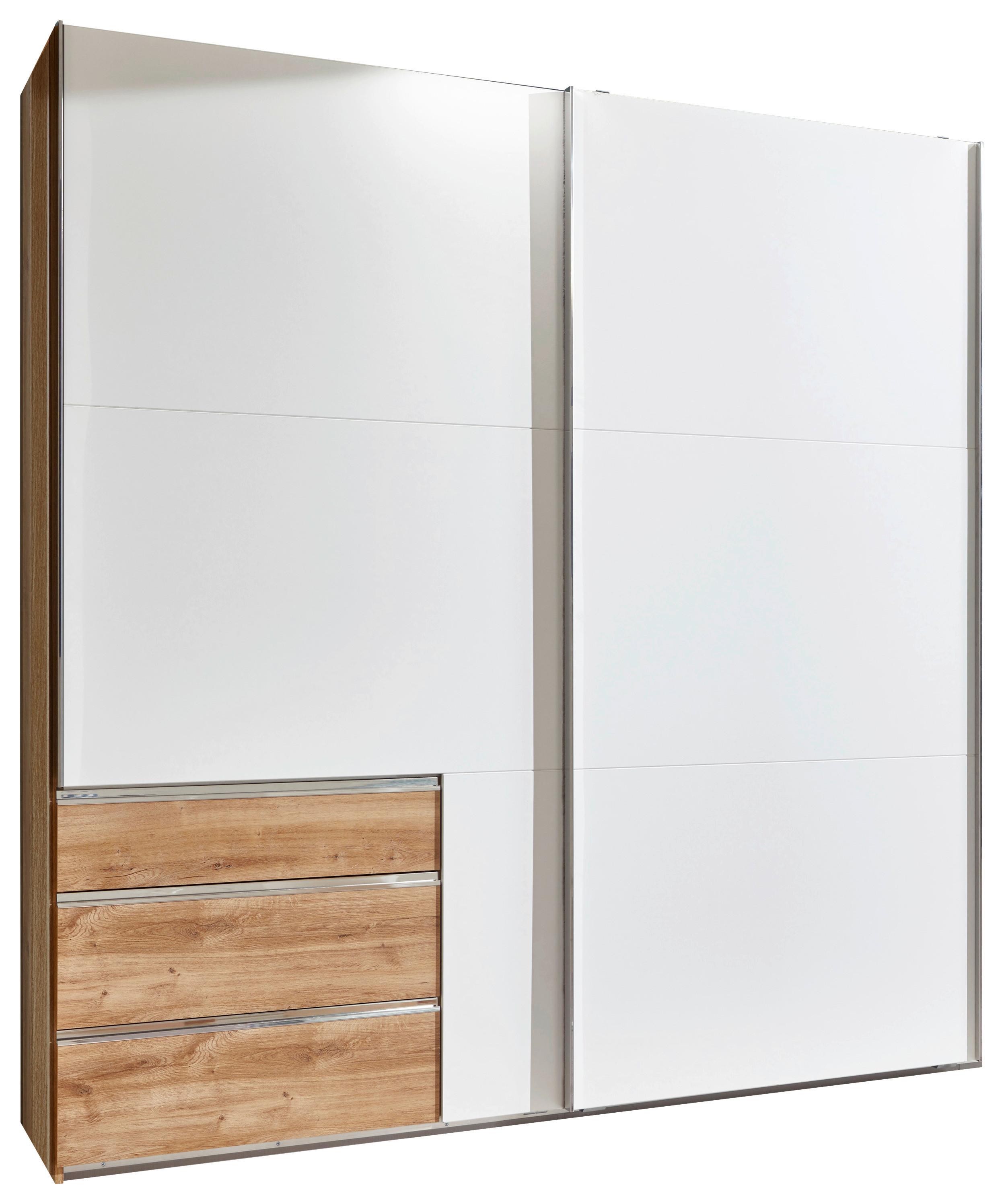 Schwebetürenschrank mit Laden 250cm Level 36a, Weiß/Eiche