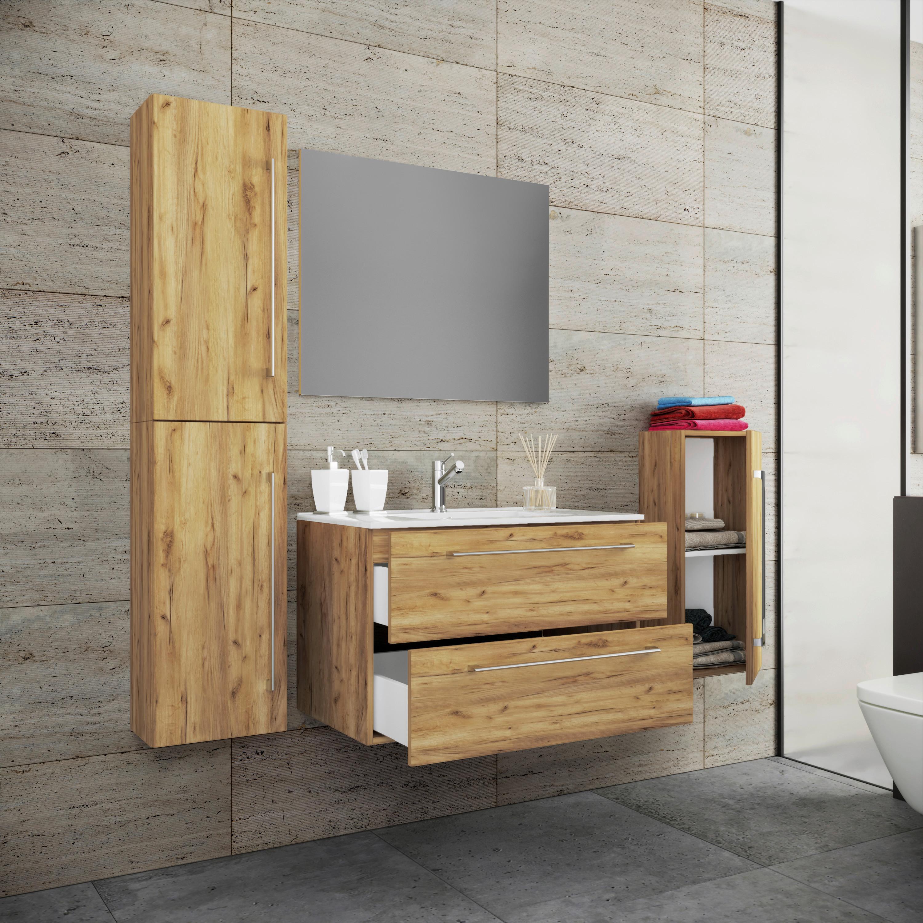 Badezimmer Badinos 5-Teilig Honigeiche B: 80 cm - Honigeiche/Weiß, MODERN, Keramik/Holzwerkstoff (147cm) - MID.YOU
