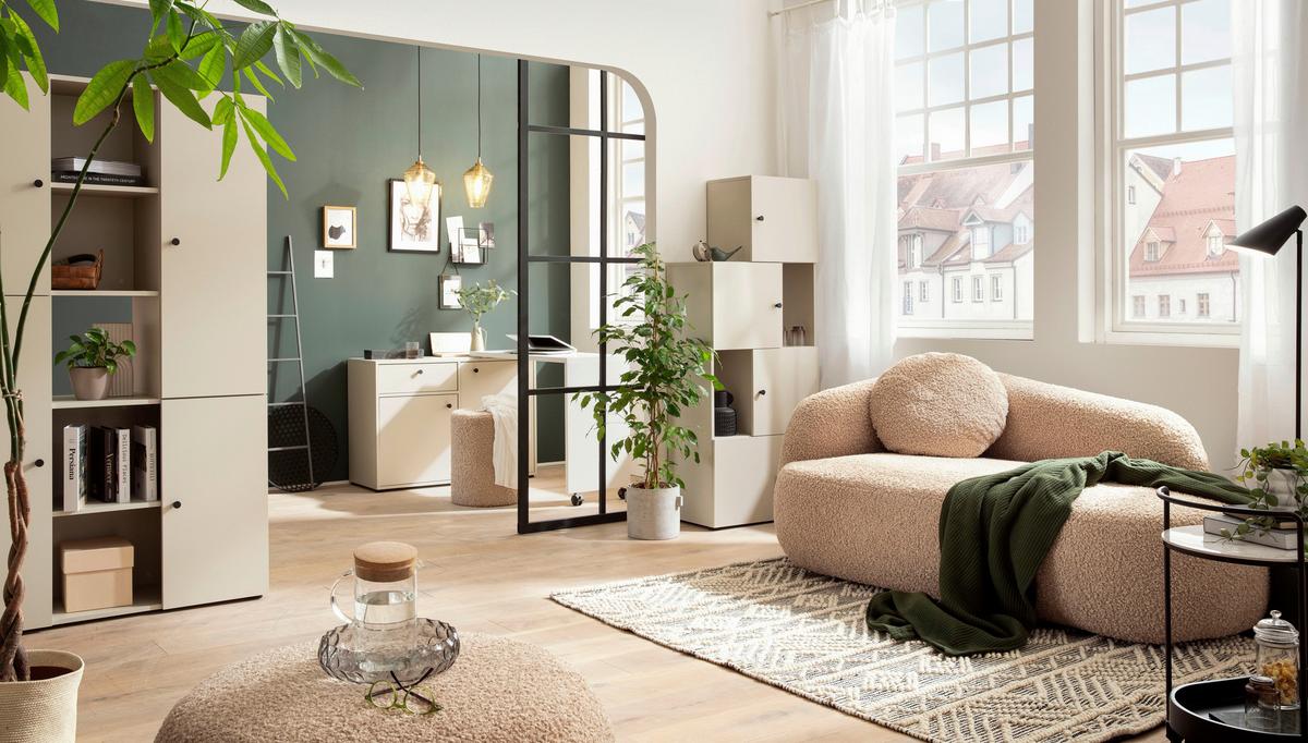 Regal Lovund, Beige B: 42-70 Cm - Beige/Schwarz, Design, Holzwerkstoff (42-70/163,1/34,7cm) - MID.YOU