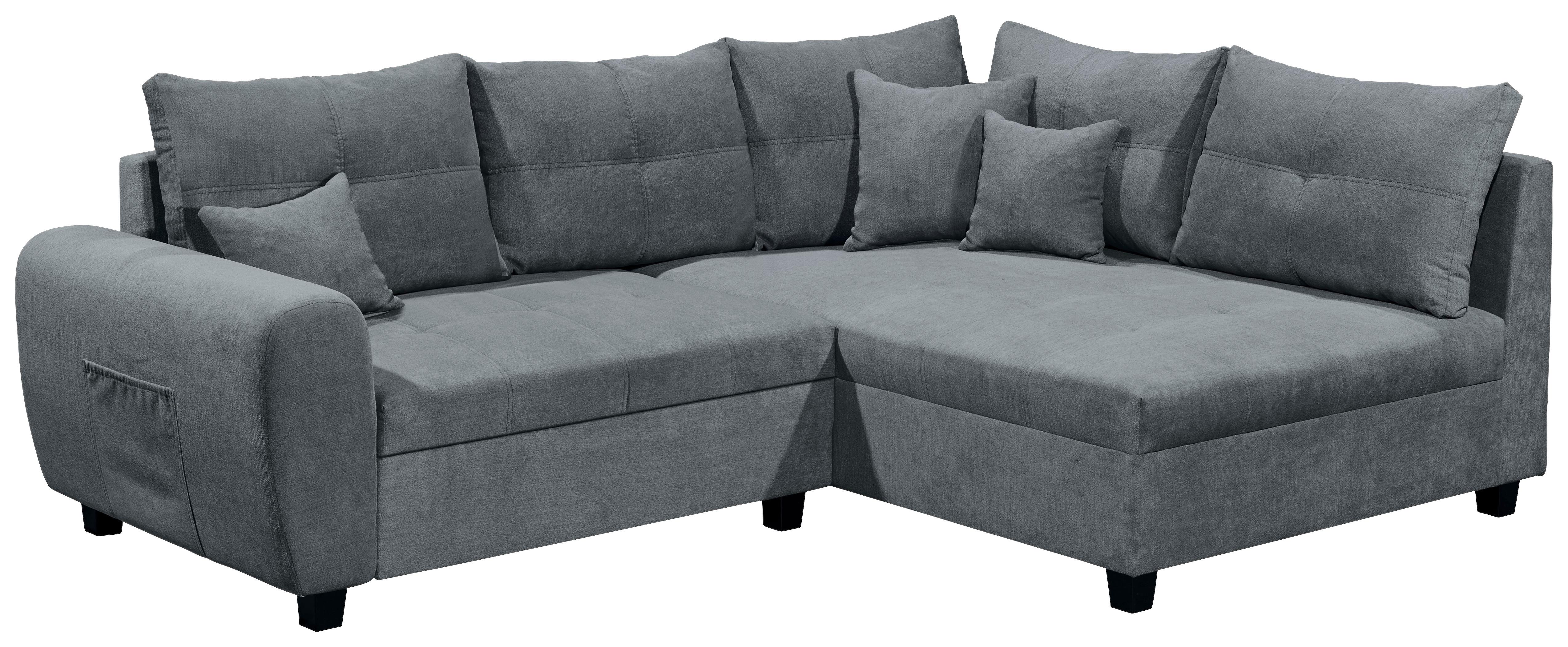 Ecksofa mit Schlaffunktion + Kissen Lea, Polyester-Nylon - Anthrazit/Schwarz, Basics, Holzwerkstoff/Textil (248/176cm) - MID.YOU