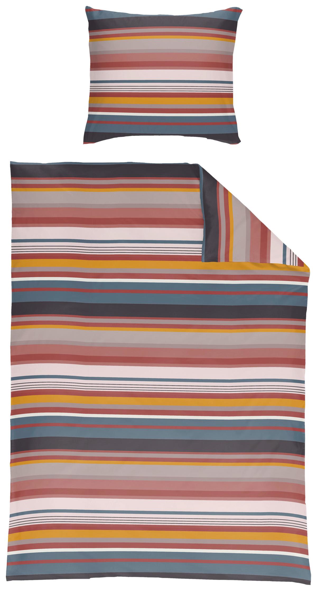 Bettwäsche 140x200 cm Lissy Mikrofaser - Blau/Anthrazit, KONVENTIONELL, Textil - Ondega