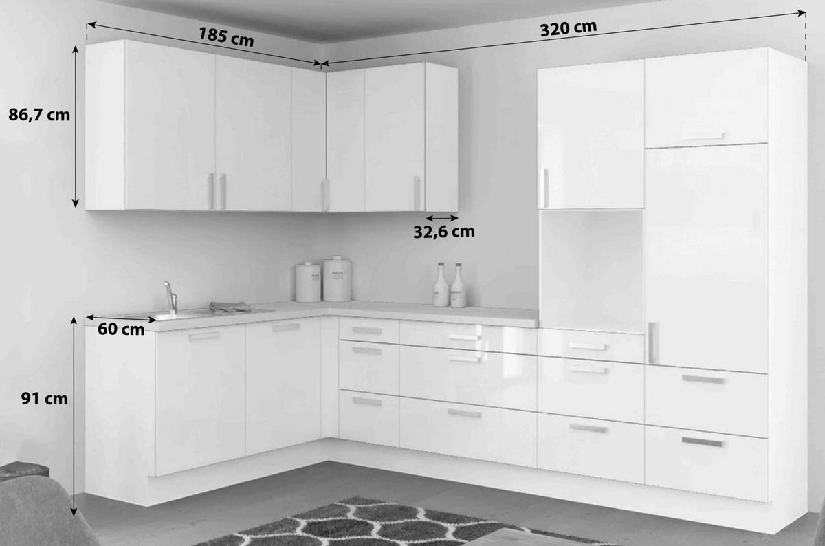 Eckküche Ip4050 ohne Geräte 185 X320 cm Space Grau/Eiche - Hellgrau, Basics (185/320cm) - Impuls