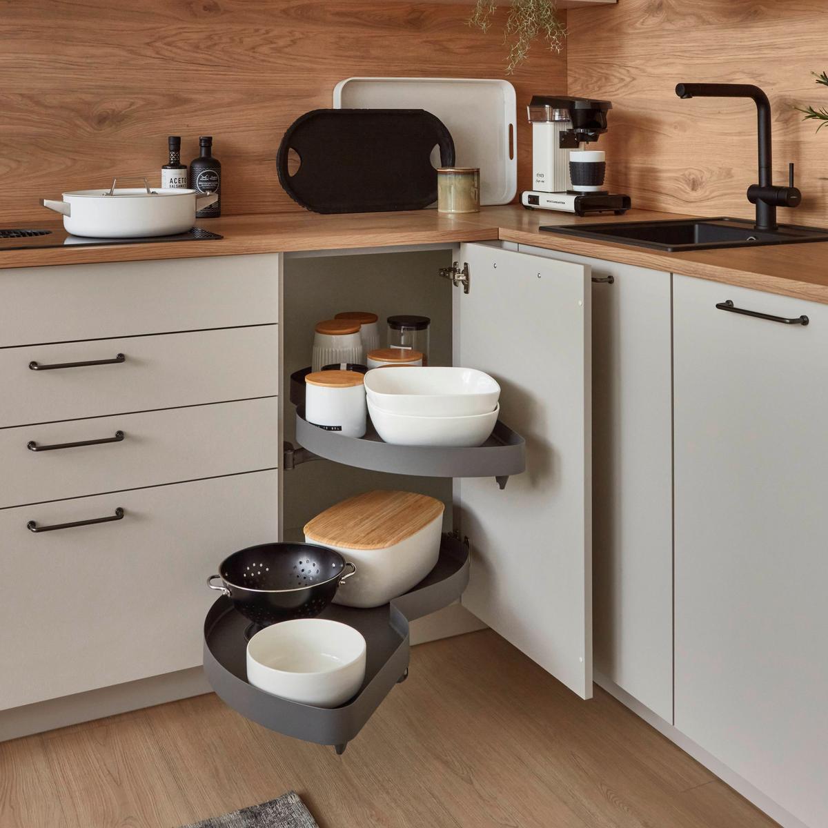 Eckküche Lucca - Sandfarben/Eichefarben, Trend, Holzwerkstoff (191,6/283,2cm) - Vertico