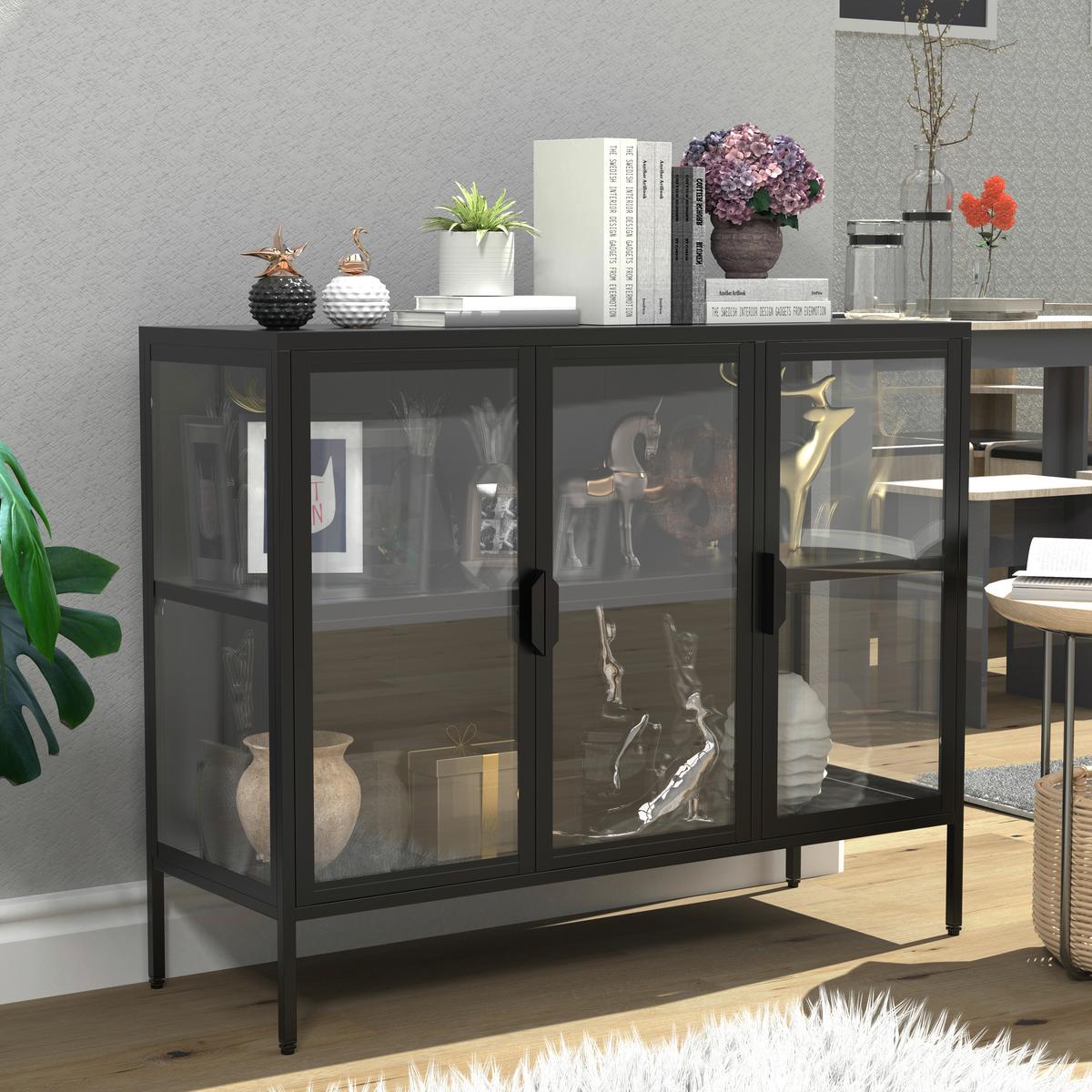 Vitrine Floka Schwarz B: 110 Cm - Transparent/Schwarz, Design, Glas/Metall (110/80/35cm) - MID.YOU