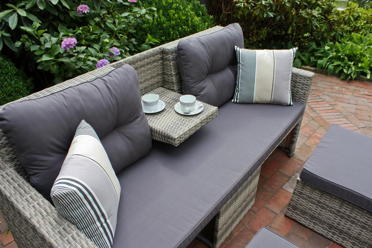 Loungegarnitur Valletta - Hellgrau/Schwarz, Basics, Kunststoff/Textil (180/86/75cm) - Gardenson