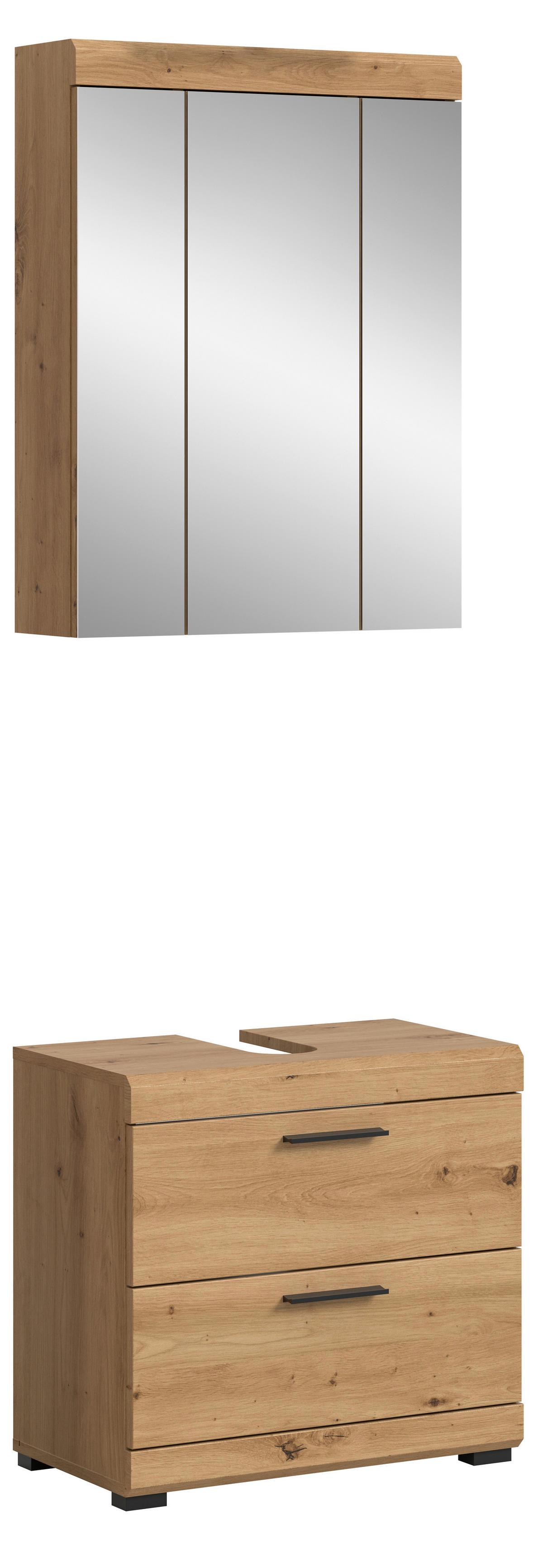 Badezimmer Scout Eiche Artisan Dekor B: 60cm - Schwarz/Eiche Artisan, Trend, Glas/Holzwerkstoff (60cm) - MID.YOU