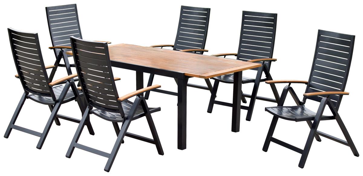 Gartenset Astros - Graphitfarben/Naturfarben, MODERN, Holz/Metall - Gardenson