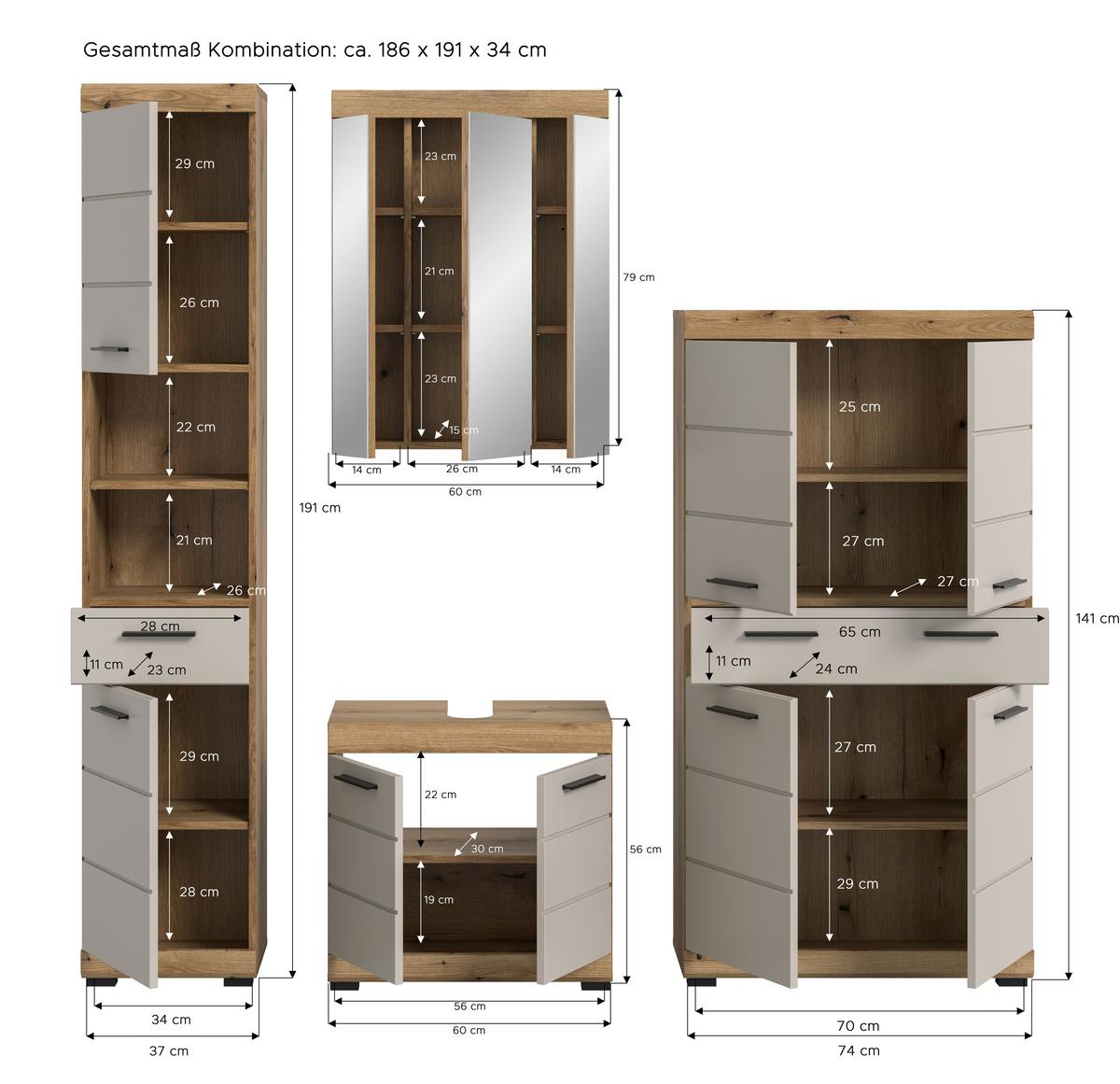 Badezimmer Scout Kaschmir/Naturfarben B: 171 cm - Kaschmir/Schwarz, MODERN, Holzwerkstoff (171cm) - MID.YOU