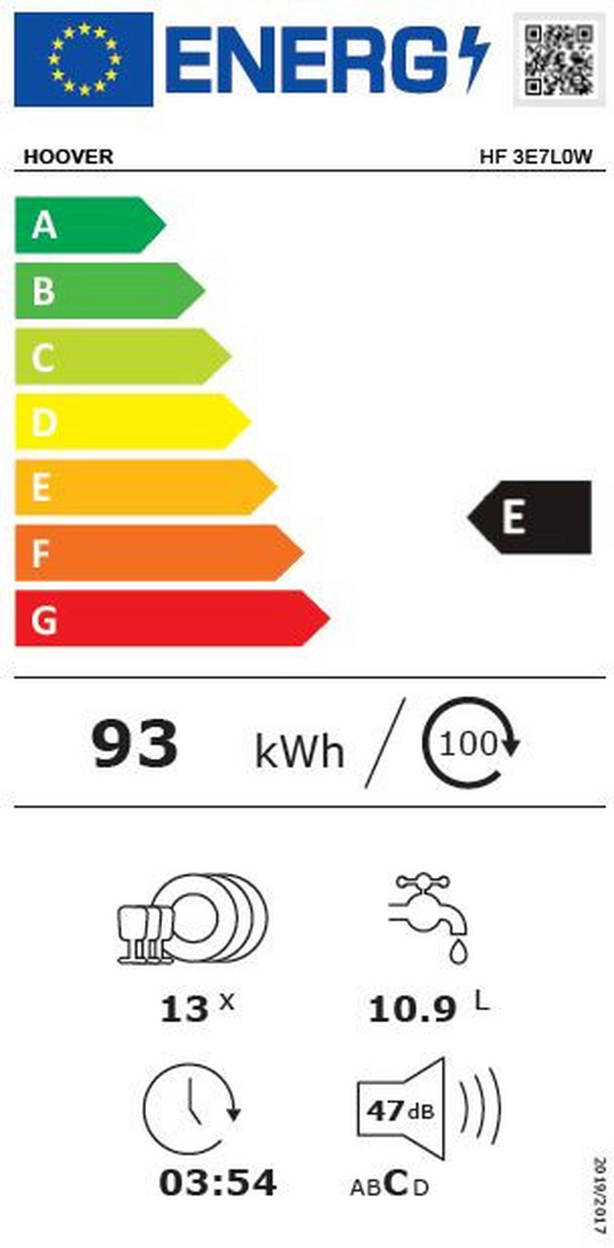 Geschirrspüler Hf3e7low B: 60 cm Freistehend Weiß - Weiß, Basics (60,0/85,0/60,0cm) - Hoover