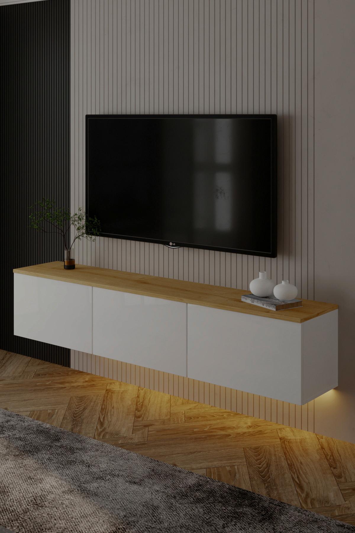 Lowboard Neon Weiß/eichefarben B: 160 Cm - Eichefarben/Weiß, Design, Holzwerkstoff (160/35/32cm) - Livetastic