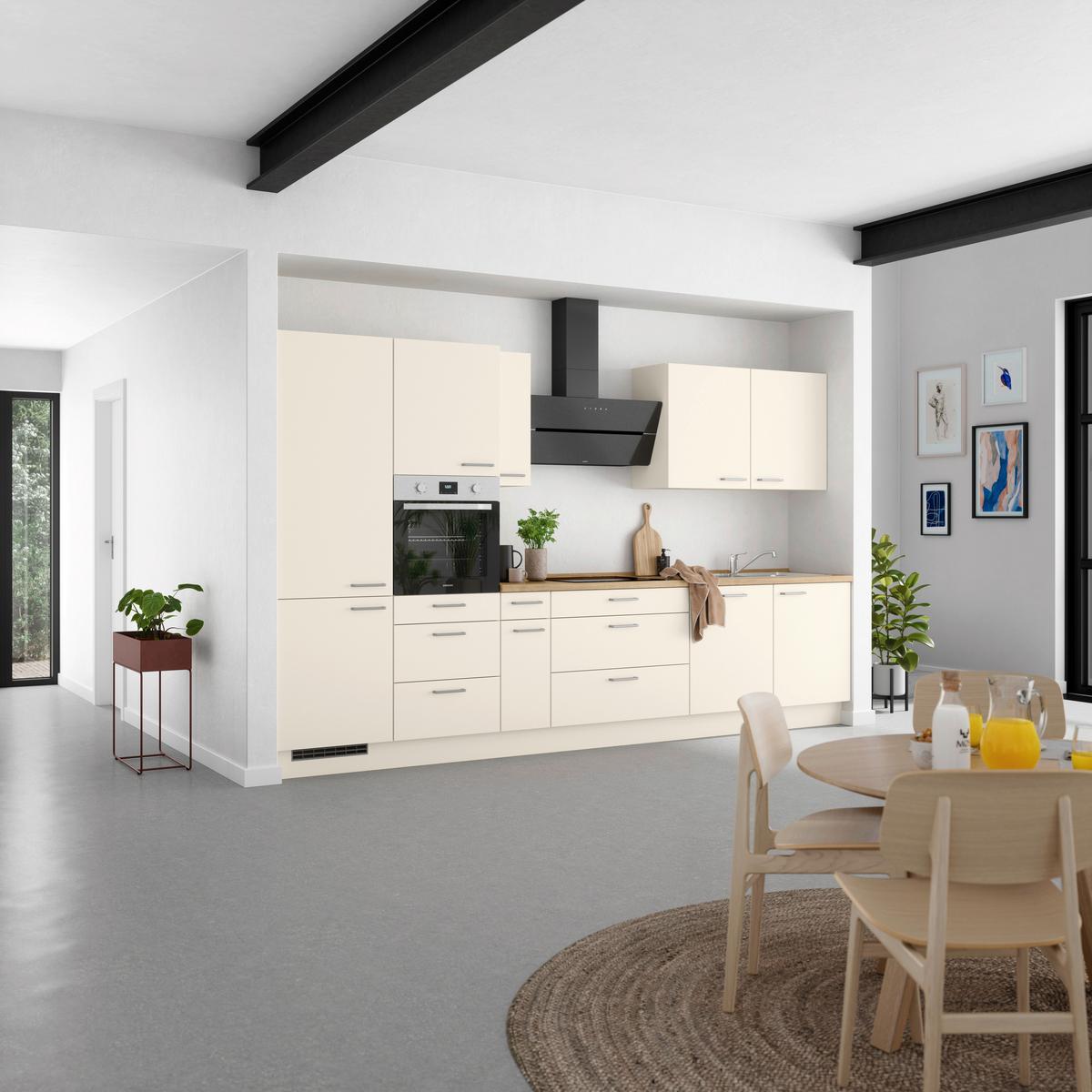 Kuchyňská linka 360 cm, magnólia / dekor dub - barvy dubu/magnolie, Moderní, kov/kompozitní dřevo (360cm) - Nobilia
