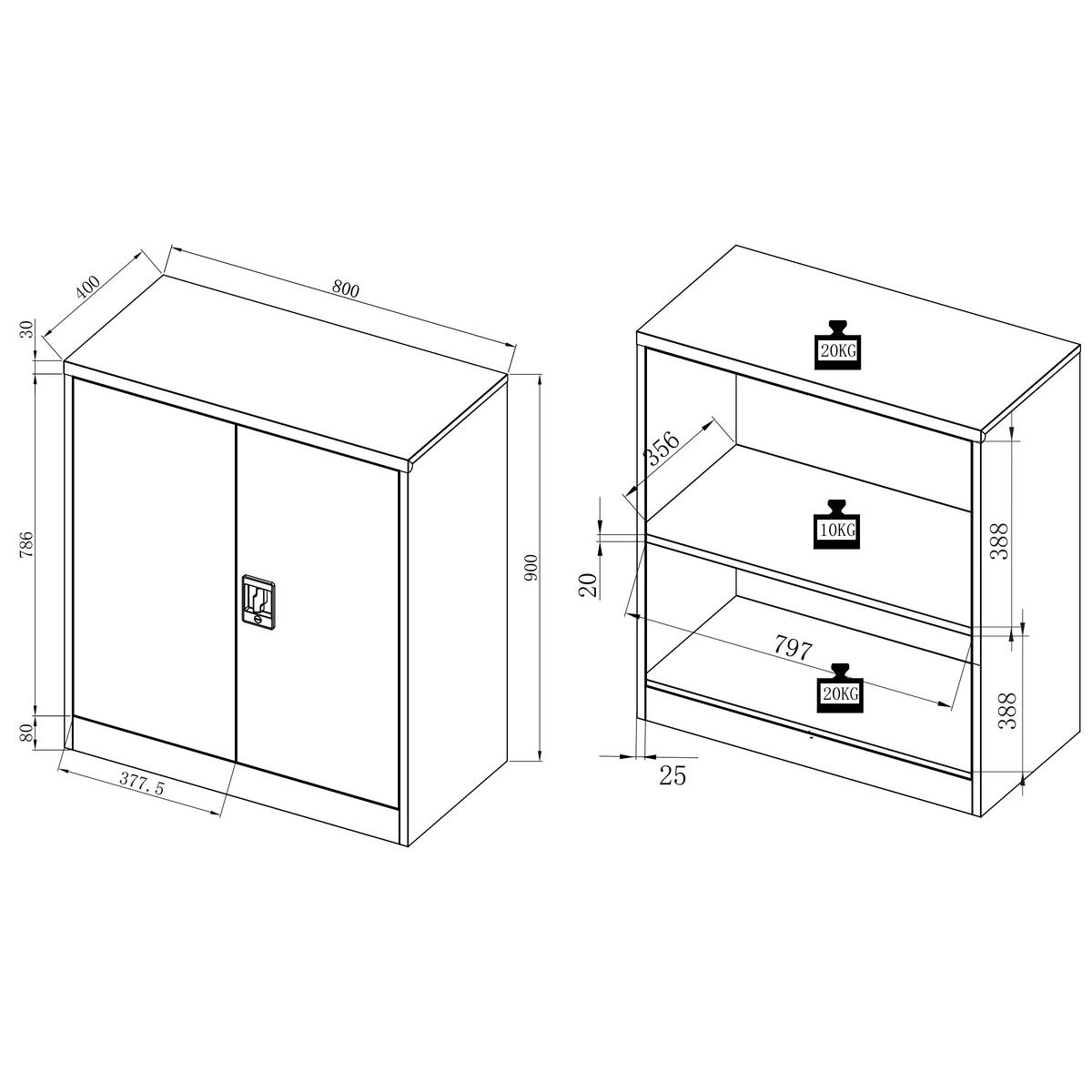 Aktenschrank Malivo Weiß/Anthrazit B: 80cm - Anthrazit/Weiß, KONVENTIONELL, Metall (80/90/40cm) - MID.YOU