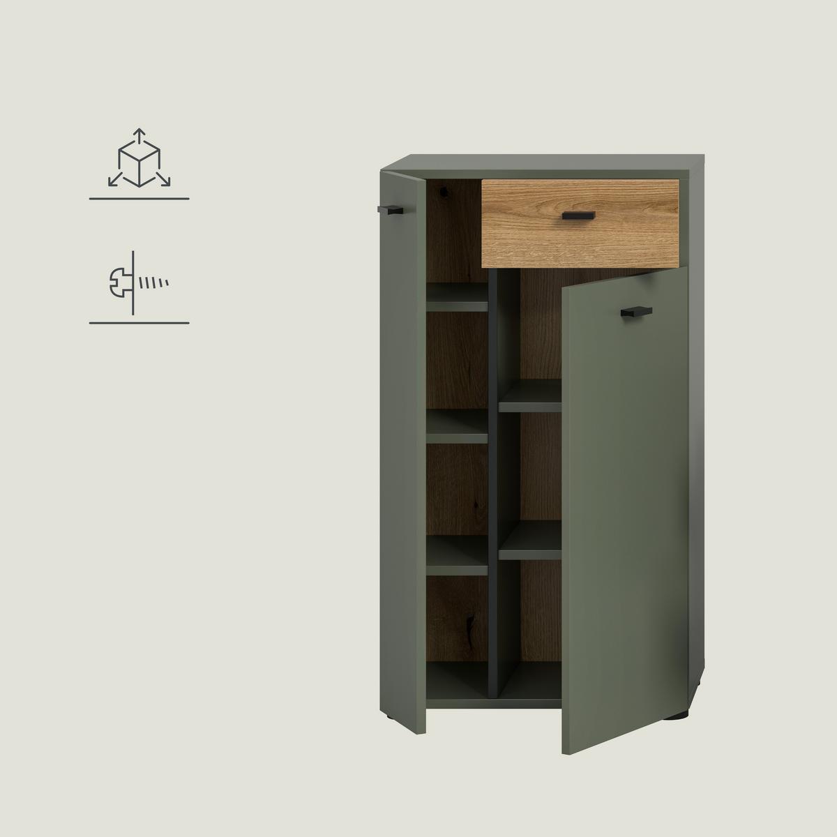 Midischrank Aqua Grün/Eichefarben B: 51cm - Eichefarben/Schwarz, Trend, Holzwerkstoff (51/91/30cm) - MID.YOU