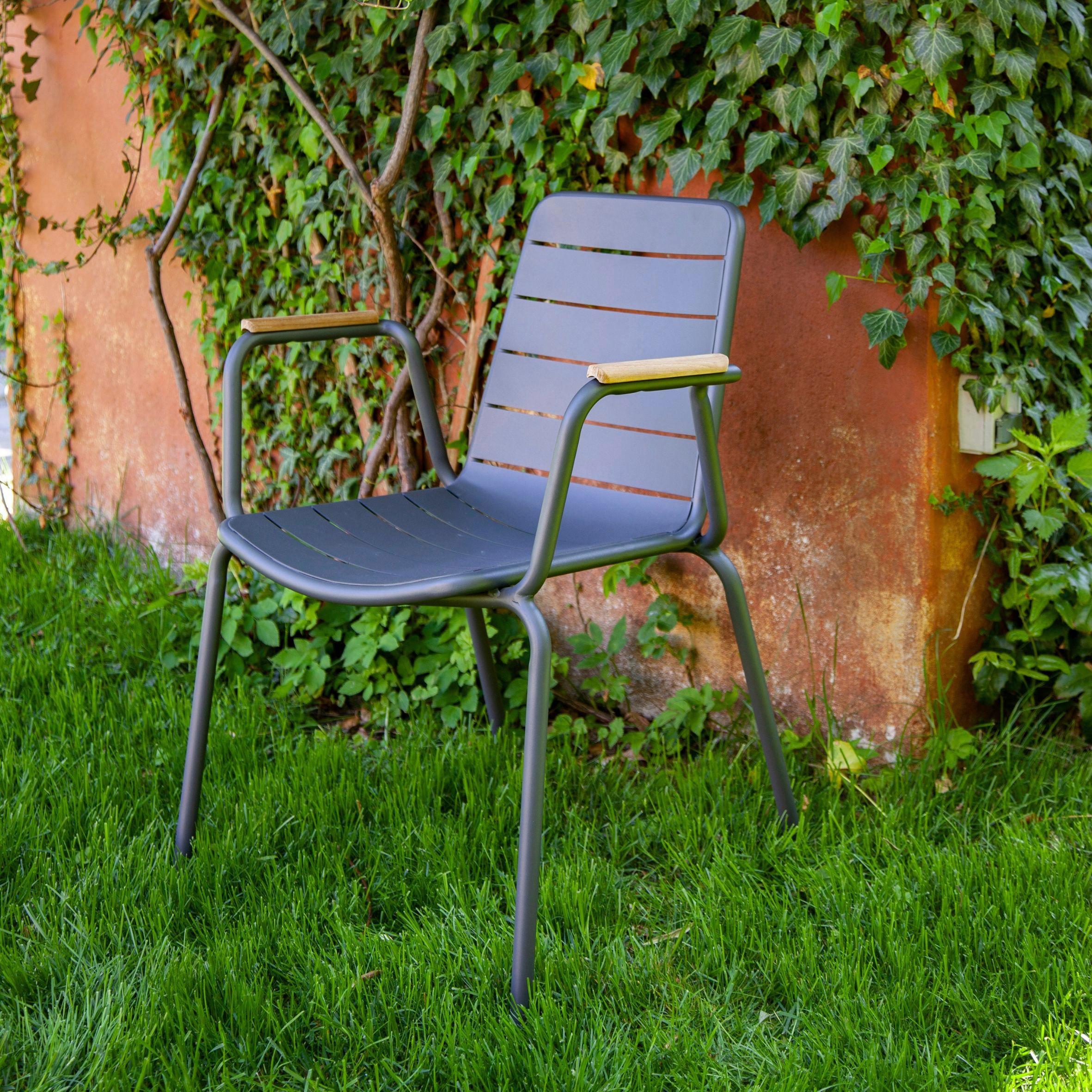 Gartenstuhl Stapelbar Parc Aluminium - Anthrazit/Naturfarben, Natur, Holz/Metall (58/80/58cm) - Gardenson