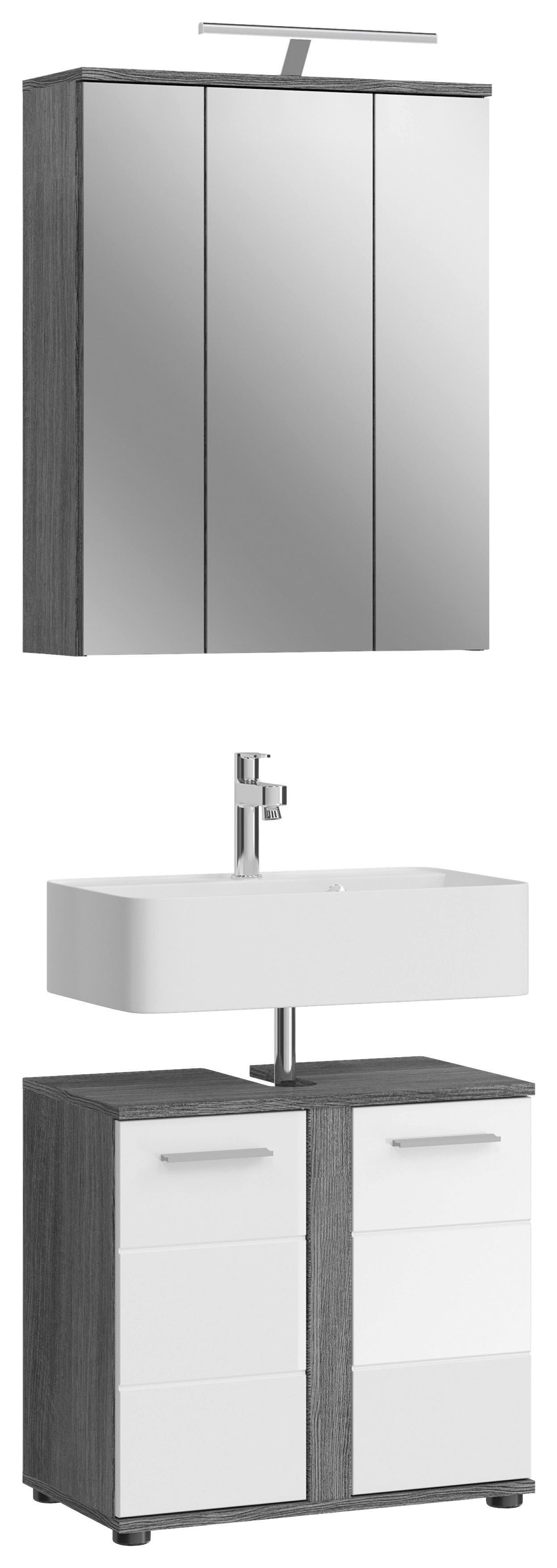 Badezimmer Blake Weiß Hg B: 6 0 Cm - Weiß Hochglanz/Schwarz, MODERN, Glas/Holzwerkstoff (60cm) - MID.YOU