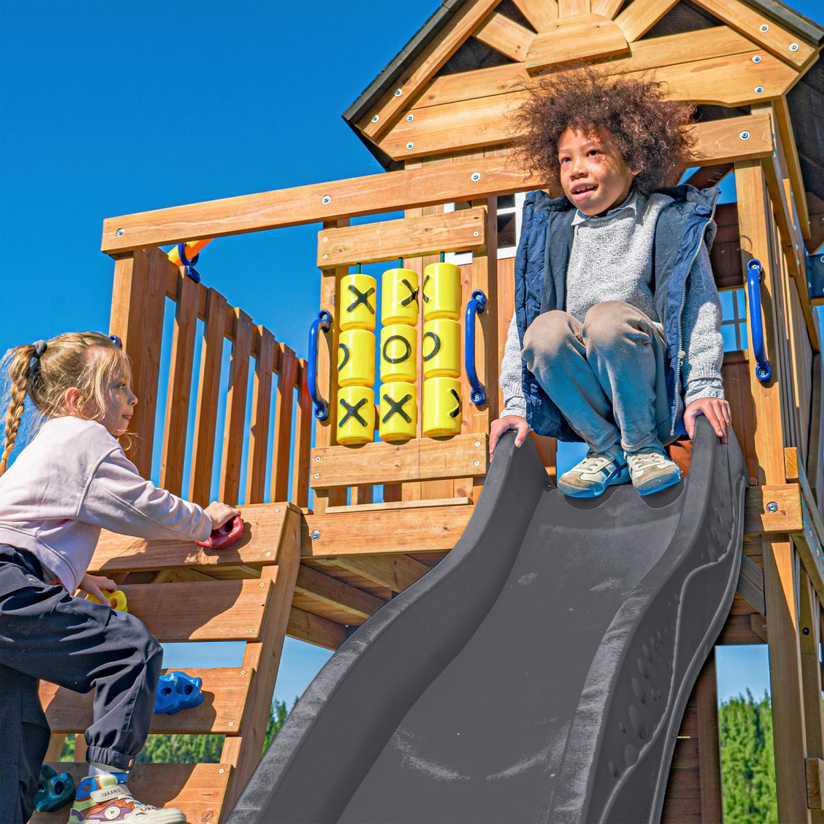 Spielturm mit Rutsche Grau - Anthrazit/Braun, Basics, Holz/Kunststoff (435/410/305cm) - Ambia Garden
