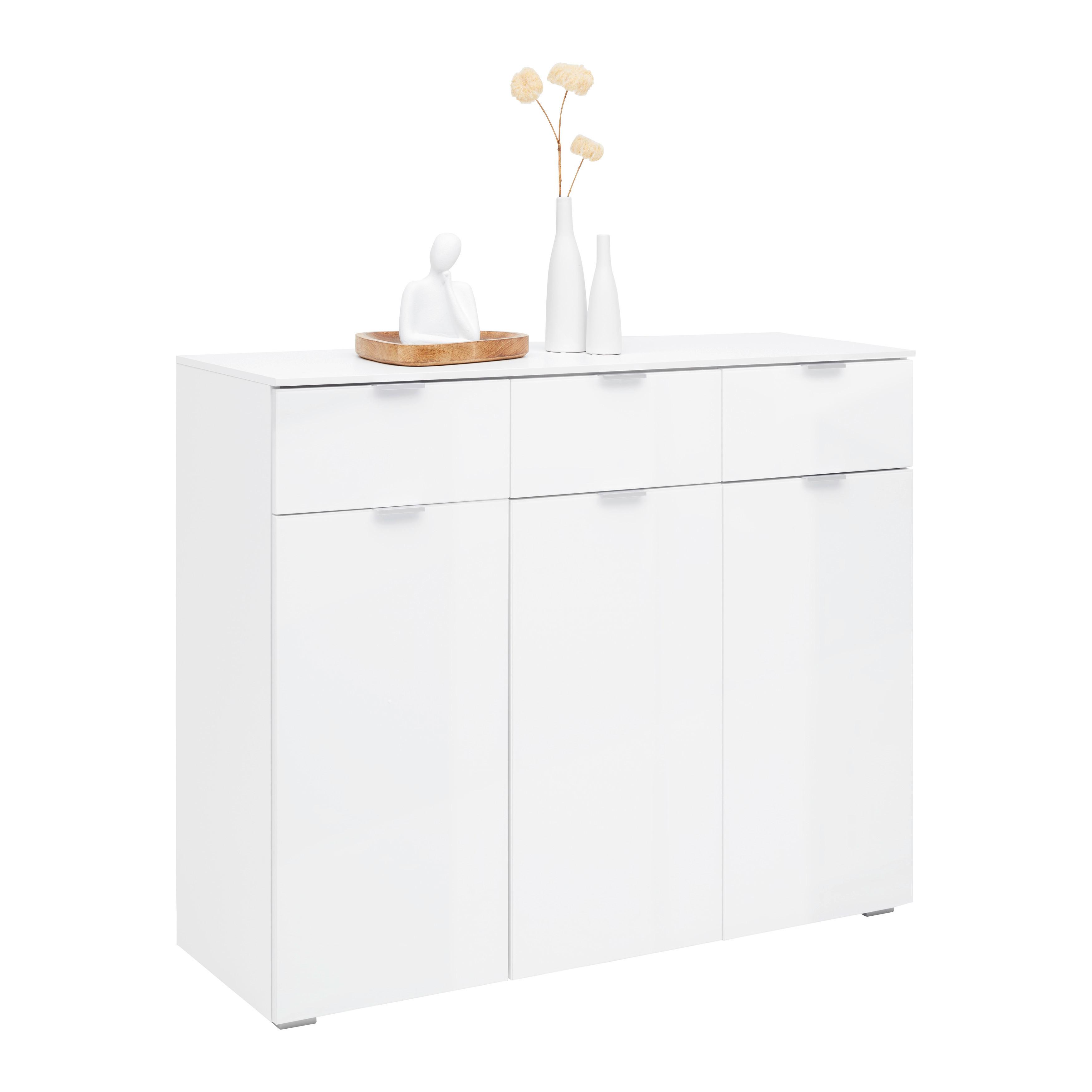 Komoda FIFTY - biela/chrómová, Konventionell, kov/kompozitné drevo (120/100/42cm) - Premium Living