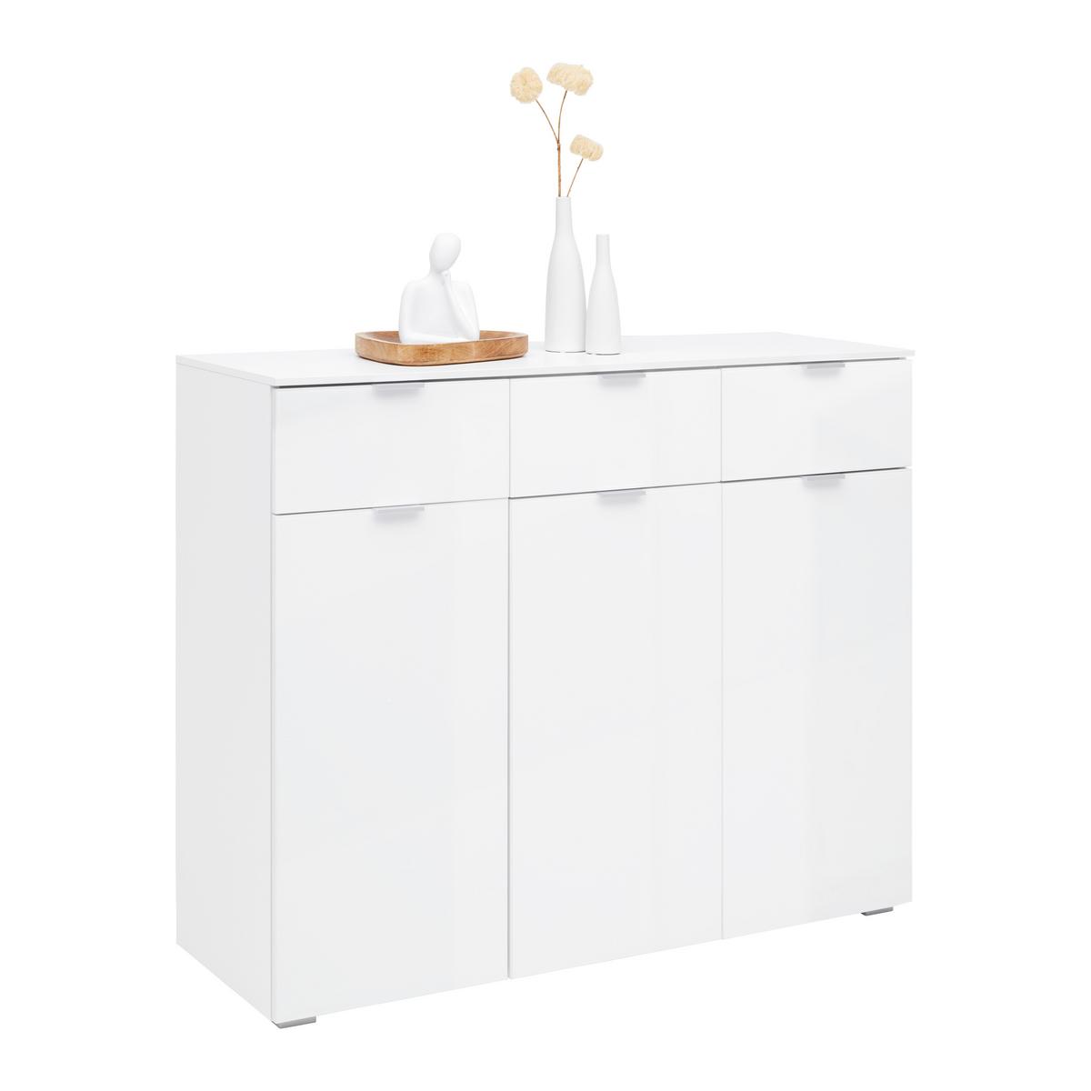 Komoda FIFTY - biela/chrómová, Konventionell, kov/kompozitné drevo (120/100/42cm) - Premium Living