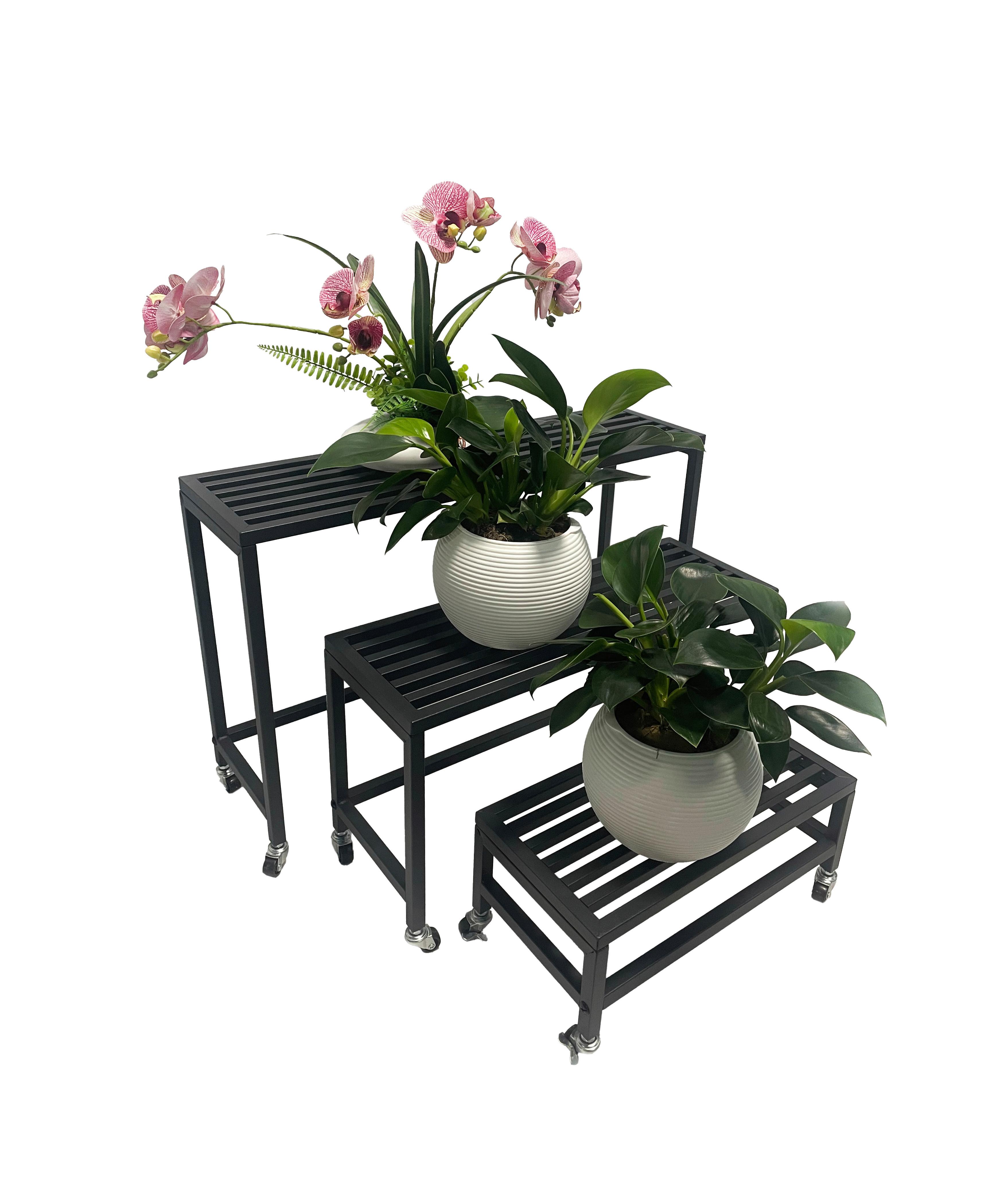 Blumentreppe Pflanzbank Elara 3er-Set - Schwarz, Basics, Metall (20/45/70cm)