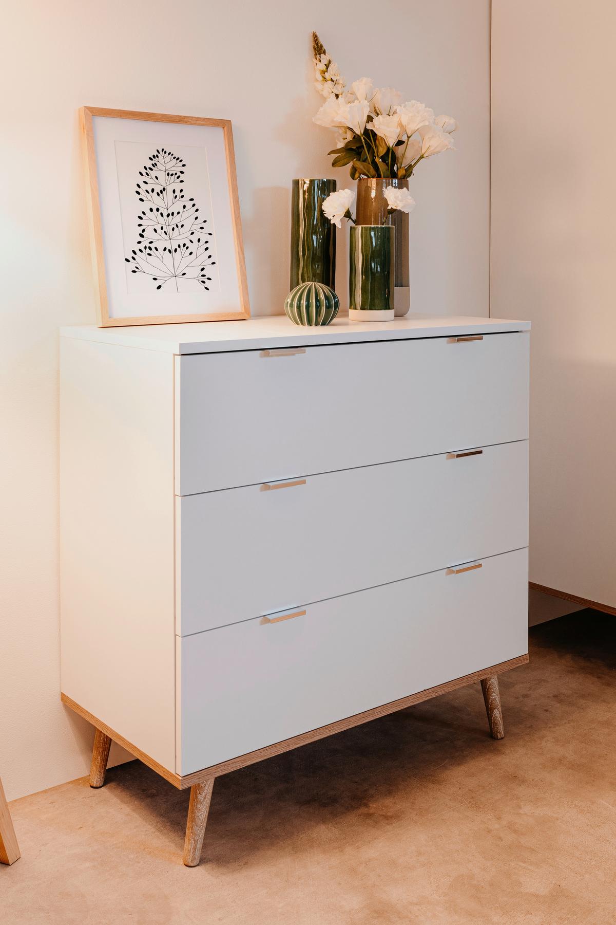 Kommode B 80 Cm Göteborg, Weiß/eiche Dekor - Weiß/Sonoma Eiche, KONVENTIONELL, Holzwerkstoff (80/86,5/40cm) - MID.YOU