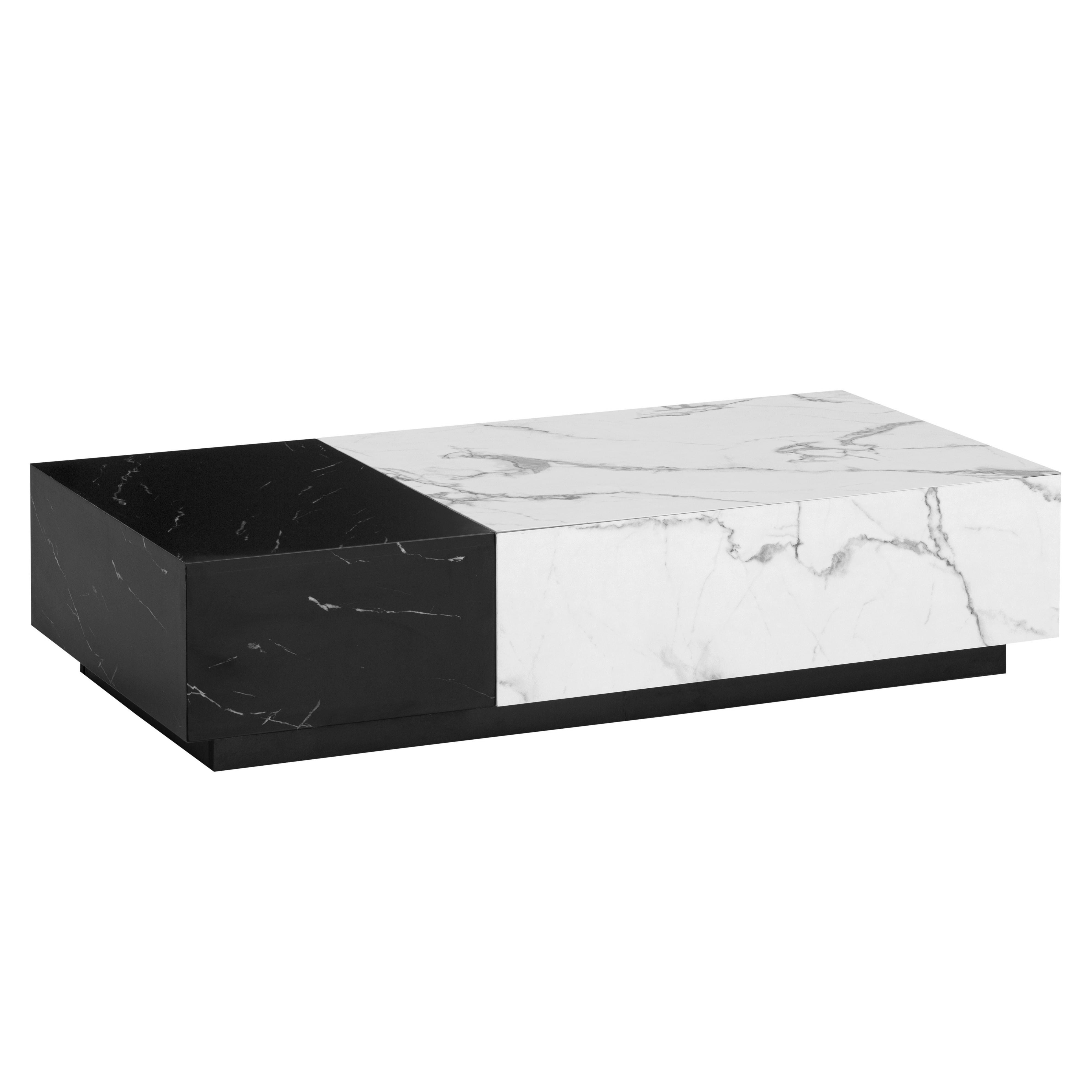 Couchtisch in Marmoroptik mit 2 Schubladen - Schwarz/Weiß, Design, Holzwerkstoff (120/60/28cm) - Livetastic