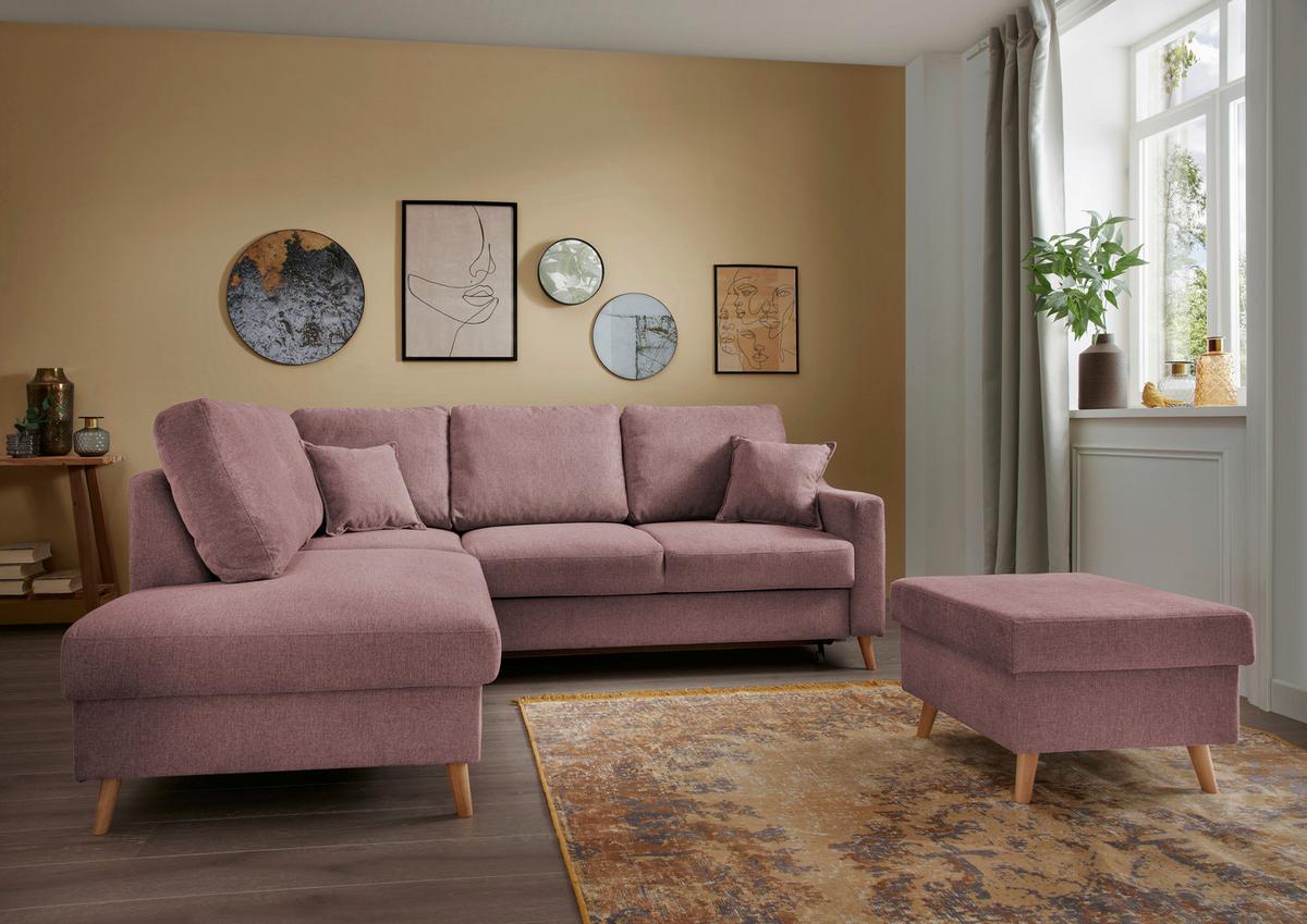 Ecksofa Mit Schlaffunktion Valentina Mit Kissen Rosa - Rosa/Naturfarben, KONVENTIONELL, Textil (200/230cm) - P & B